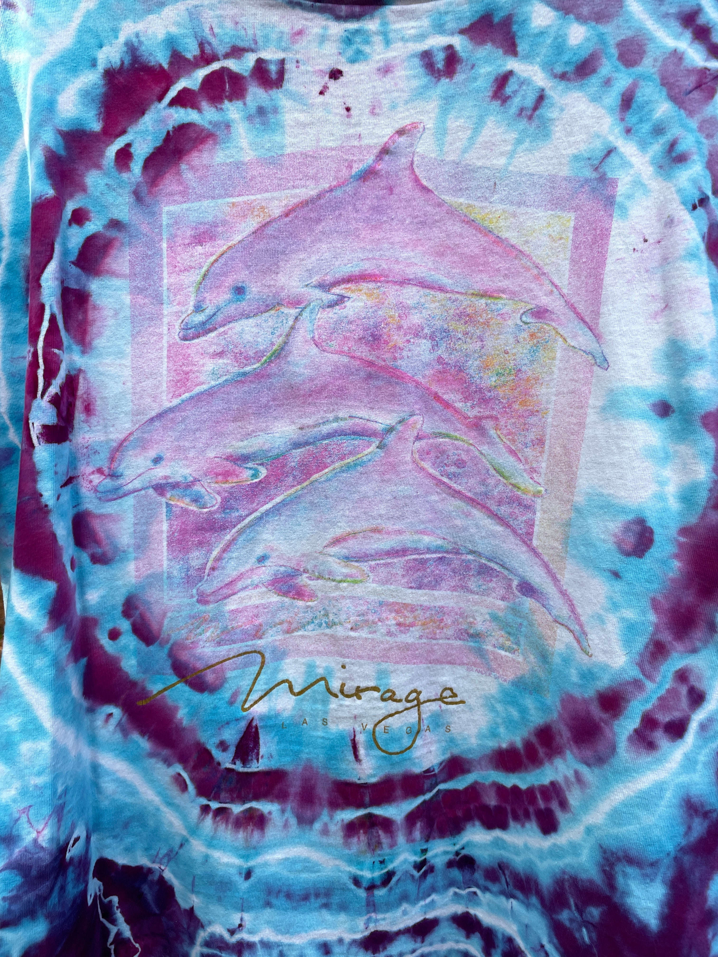 Dolphin Pod Pink and Purple Hand-Tie Dyed Short Sleeve T-Shirt (Men's L/XL)