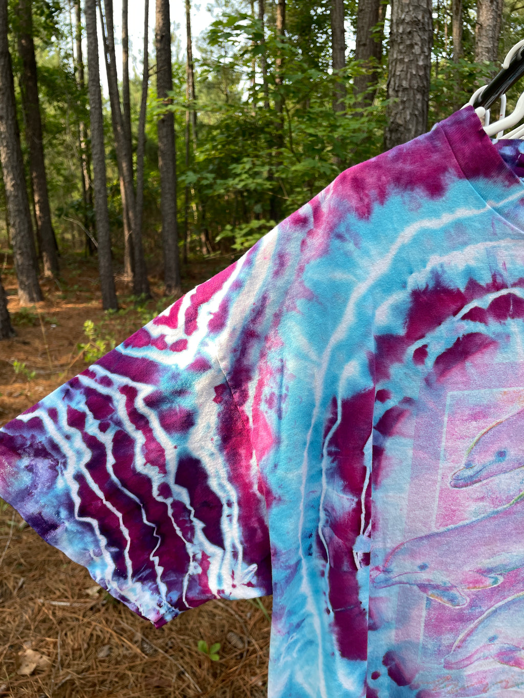 Dolphin Pod Pink and Purple Hand-Tie Dyed Short Sleeve T-Shirt (Men's L/XL)