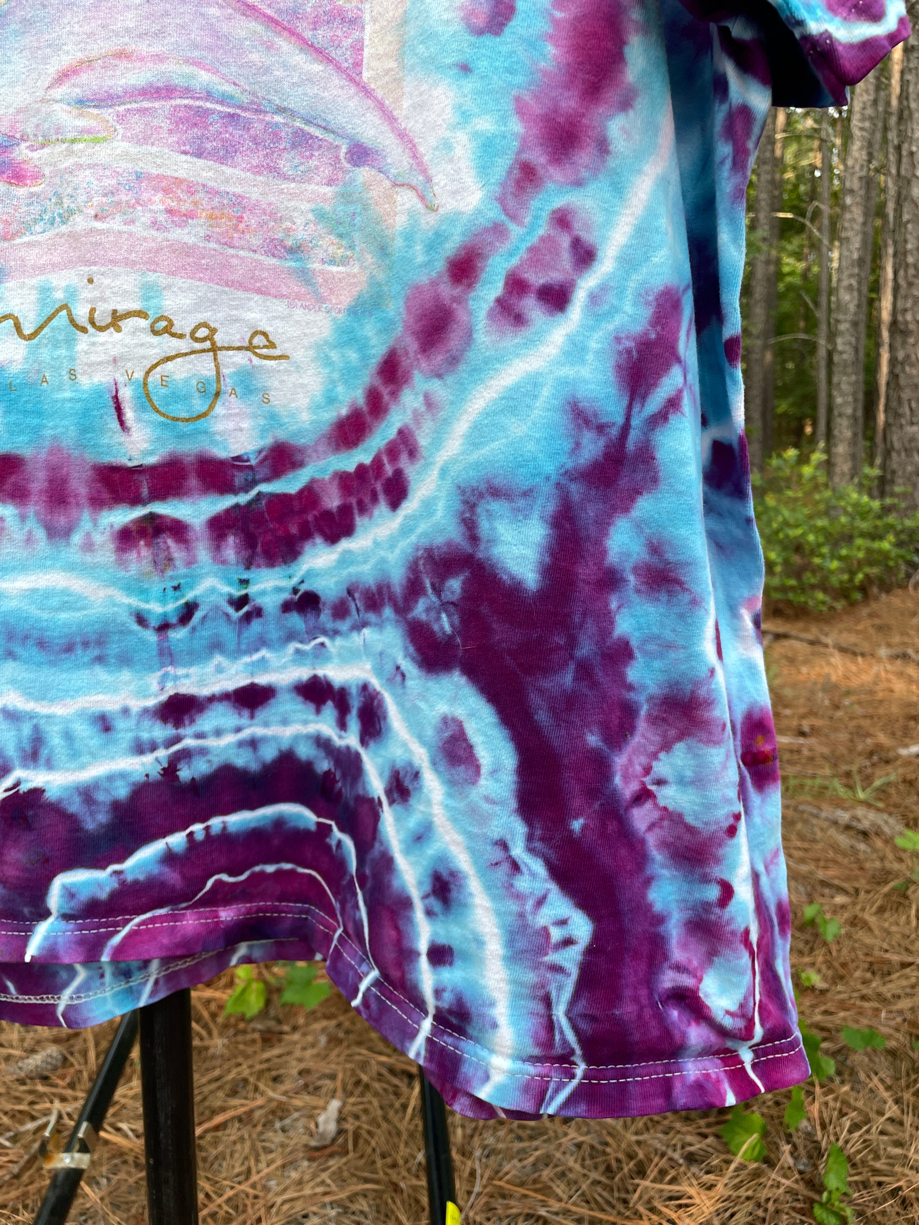 Dolphin Pod Pink and Purple Hand-Tie Dyed Short Sleeve T-Shirt (Men's L/XL)