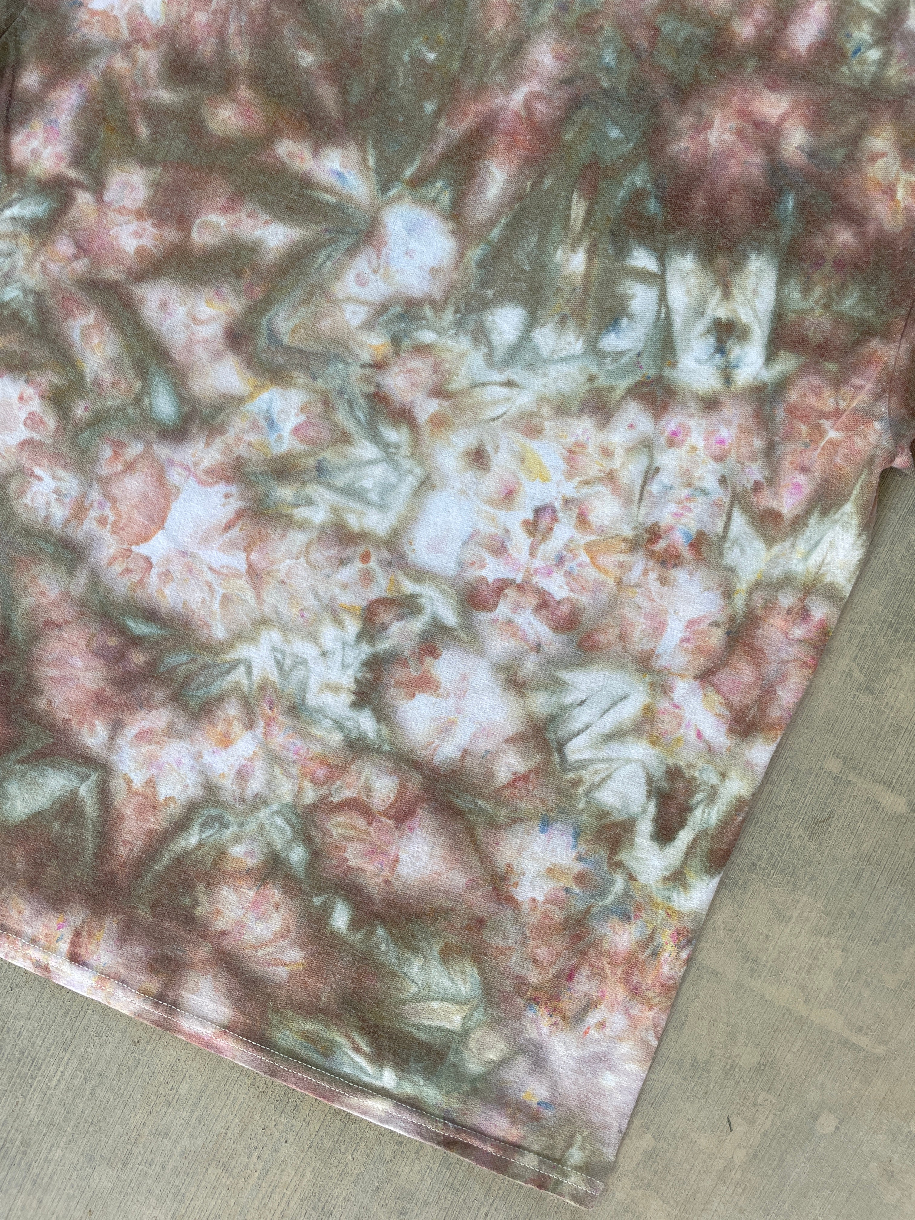Large Men’s Actual Garbage Pink, Tan, and Brown Tie Dye Short Sleeve T-Shirt