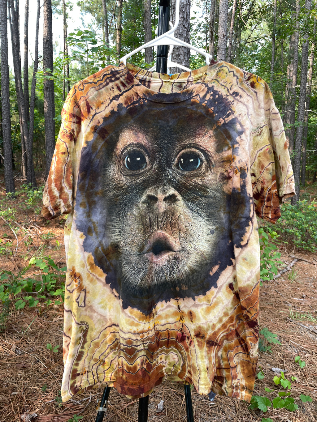 Chimpanzee Brown and Gold Hand-Tie Dyed Short Sleeve T-Shirt (Men's Large)
