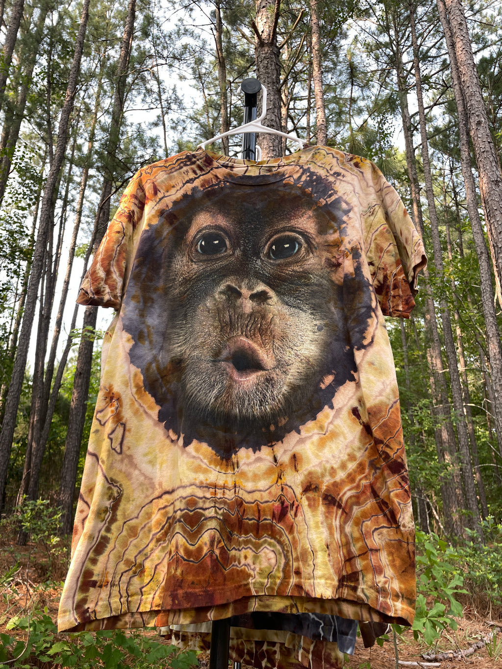 Chimpanzee Brown and Gold Hand-Tie Dyed Short Sleeve T-Shirt (Men's Large)