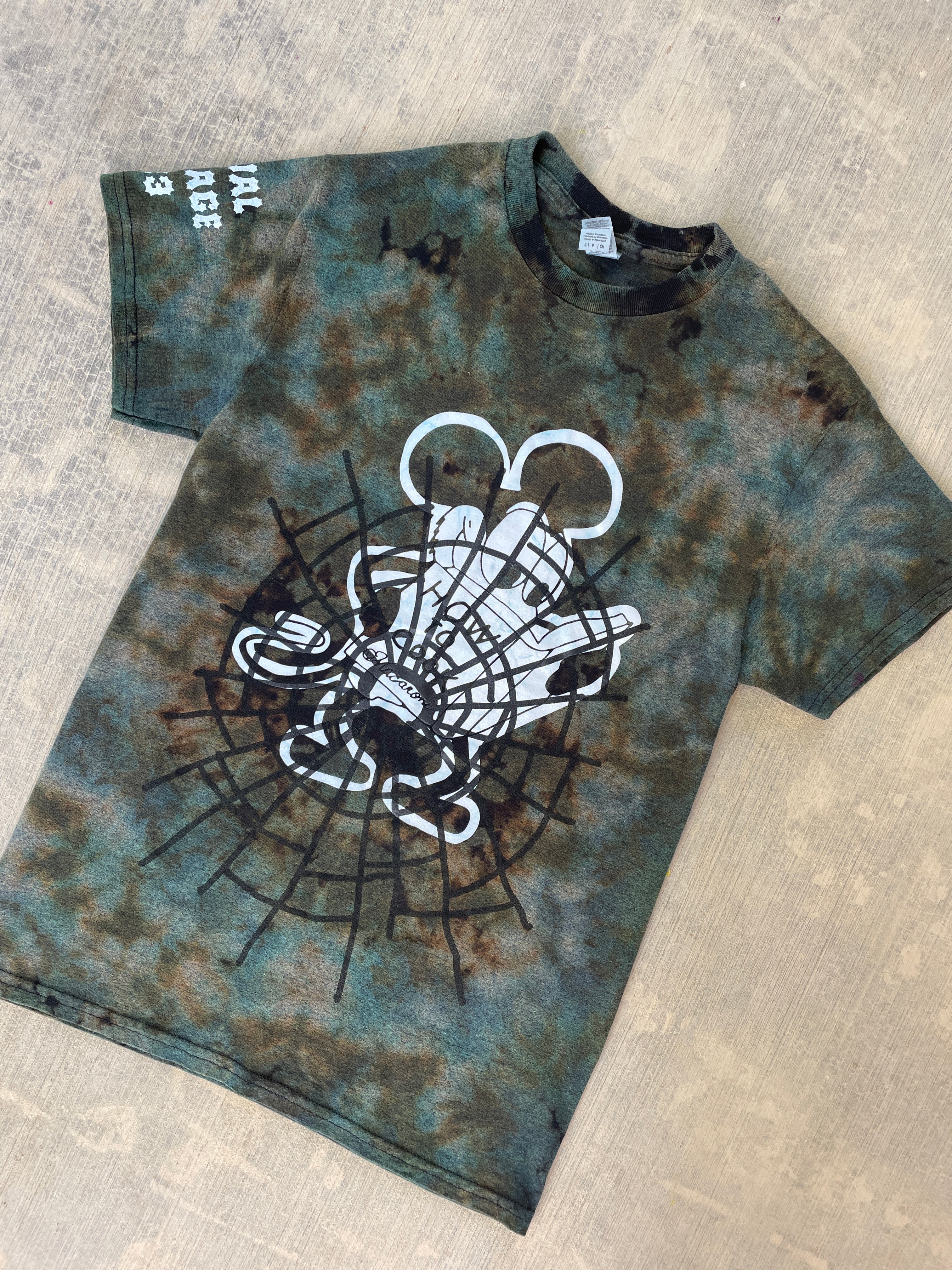 Small Men’s Mickey Mouse "How to Cook" Meth & Macaroni Reverse Tie Dye T-Shirt