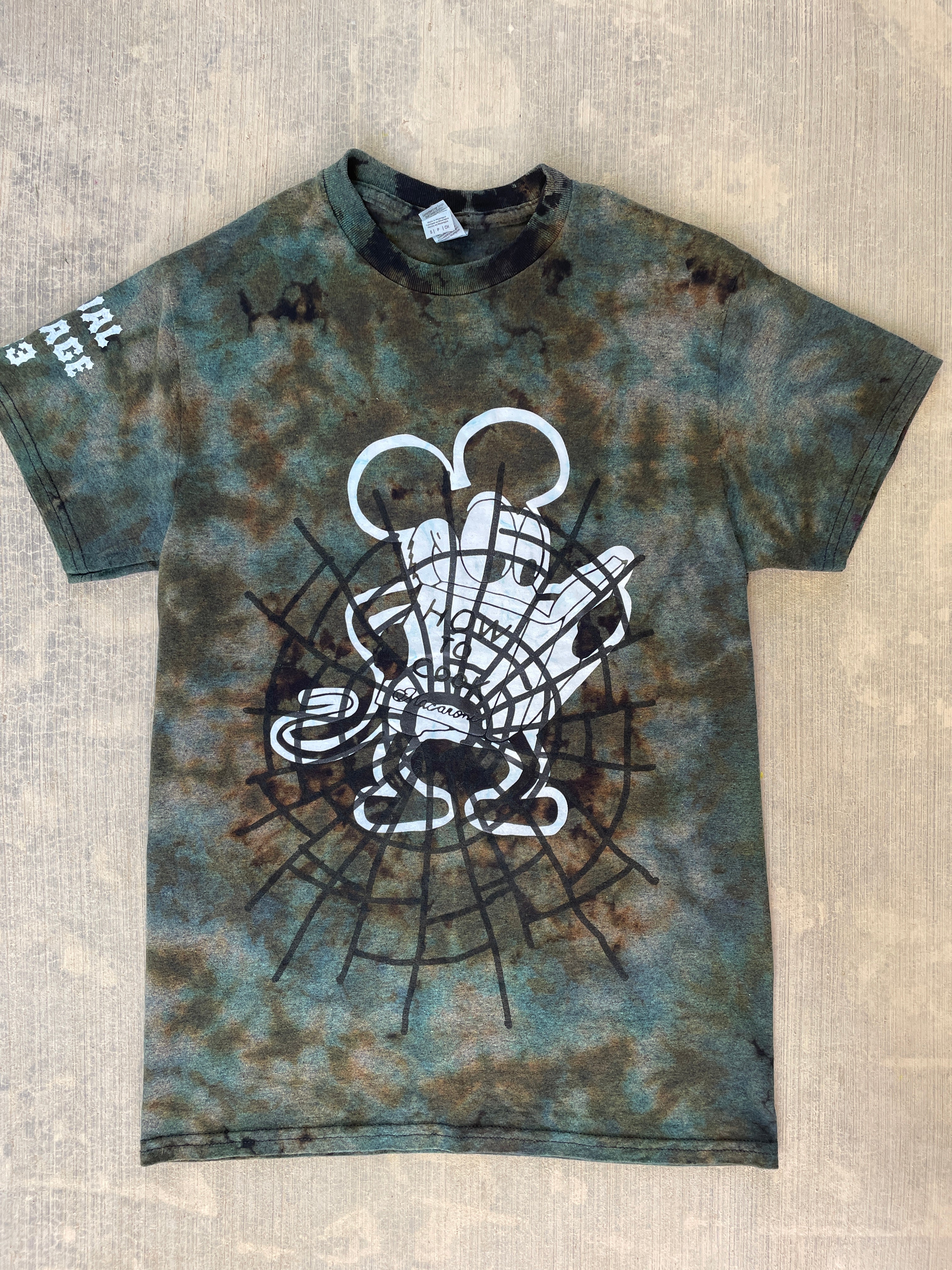 Small Men’s Mickey Mouse "How to Cook" Meth & Macaroni Reverse Tie Dye T-Shirt