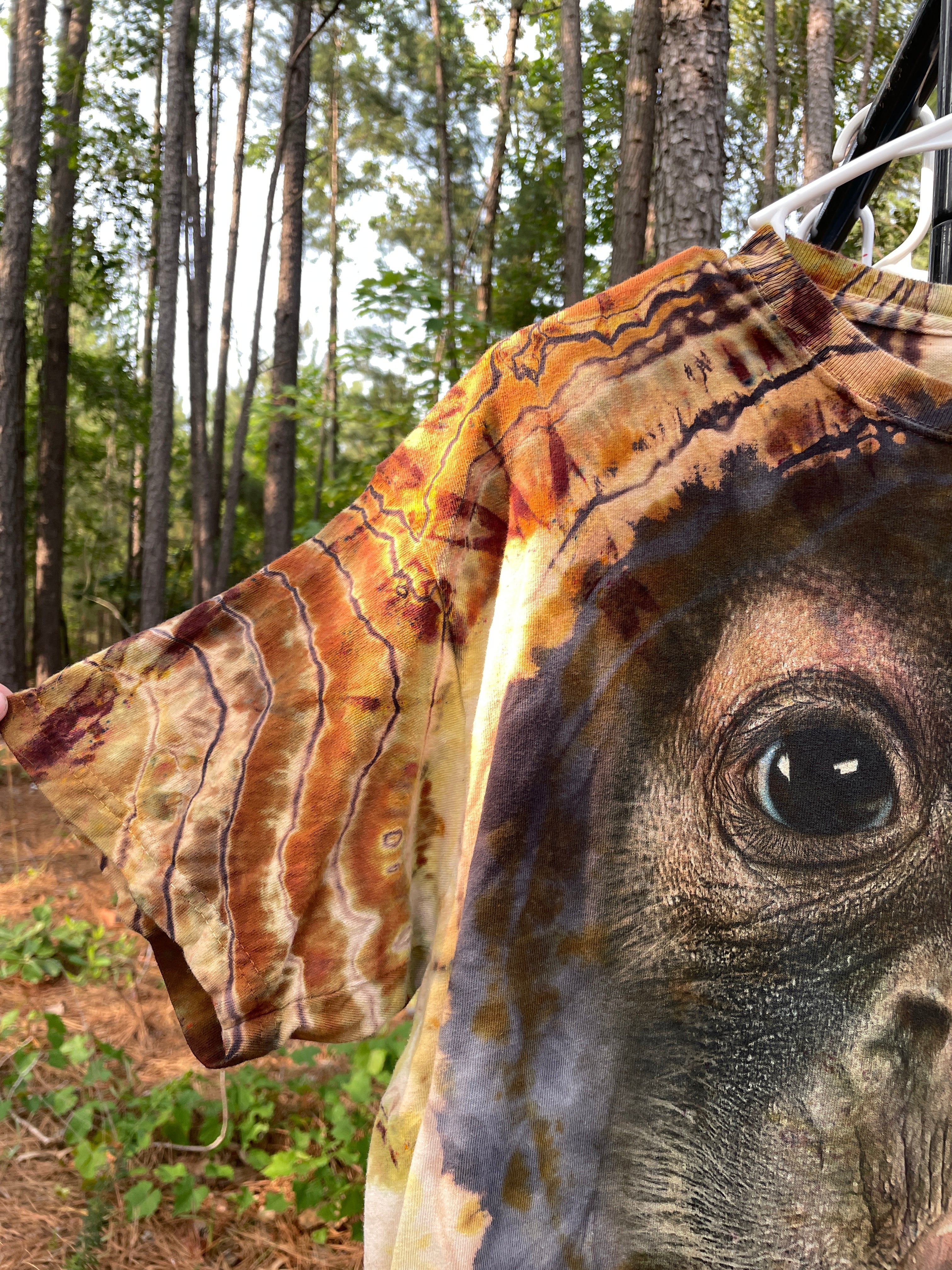 Chimpanzee Brown and Gold Hand-Tie Dyed Short Sleeve T-Shirt (Men's Large)