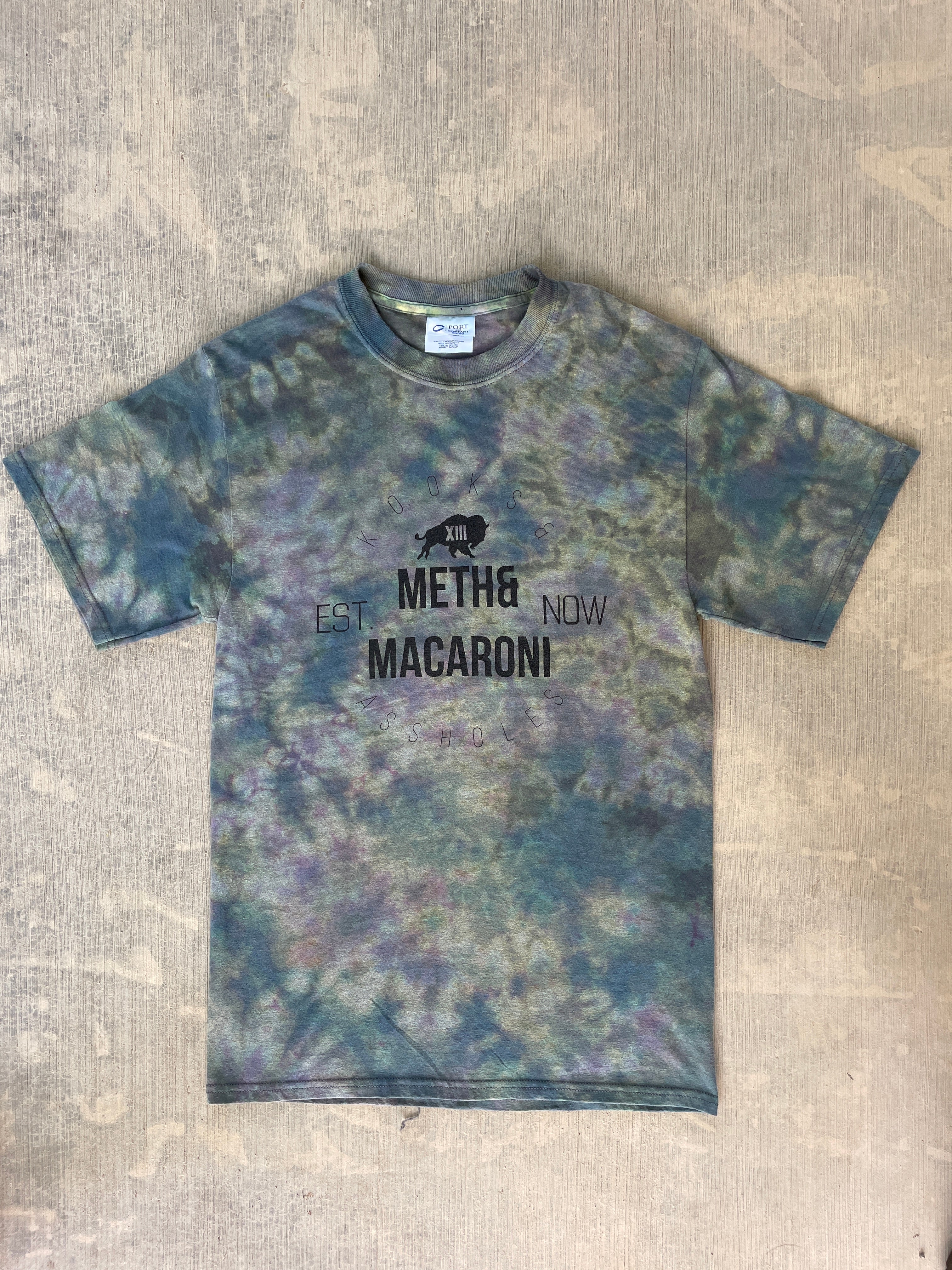 Small Men’s Meth & Macaroni Kooks & Assholes Reverse Tie Dye T-Shirt
