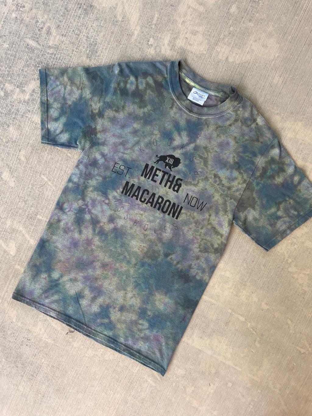Small Men’s Meth & Macaroni Kooks & Assholes Reverse Tie Dye T-Shirt