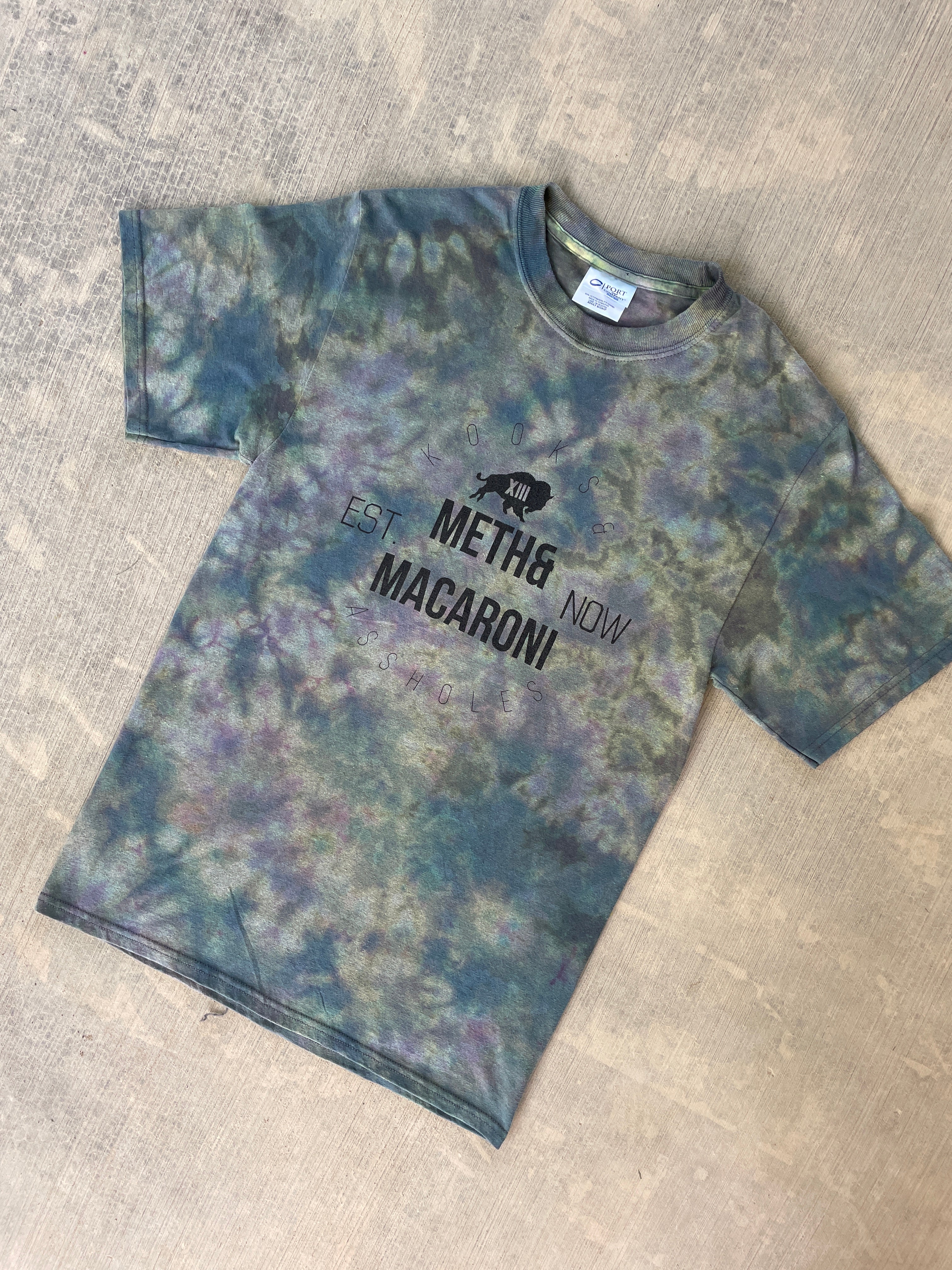 Small Men’s Meth & Macaroni Kooks & Assholes Reverse Tie Dye T-Shirt