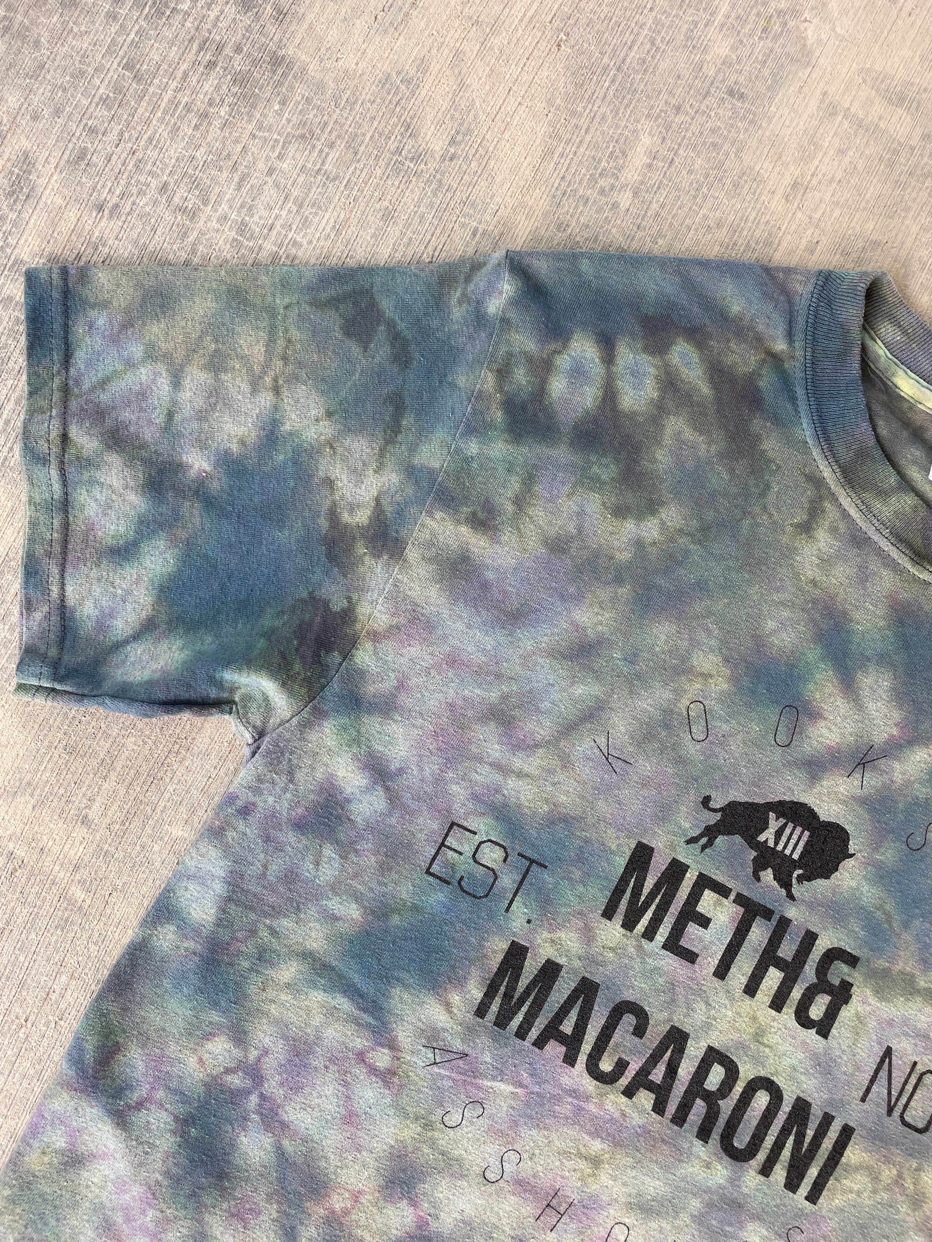 Small Men’s Meth & Macaroni Kooks & Assholes Reverse Tie Dye T-Shirt