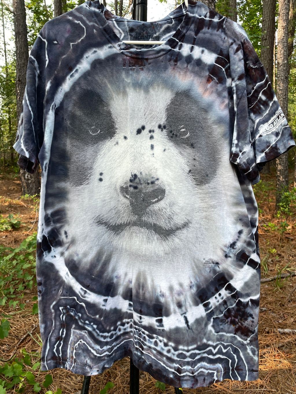 Panda Bear Black and White Hand-Tie Dyed Short Sleeve T-Shirt (Men's Large)