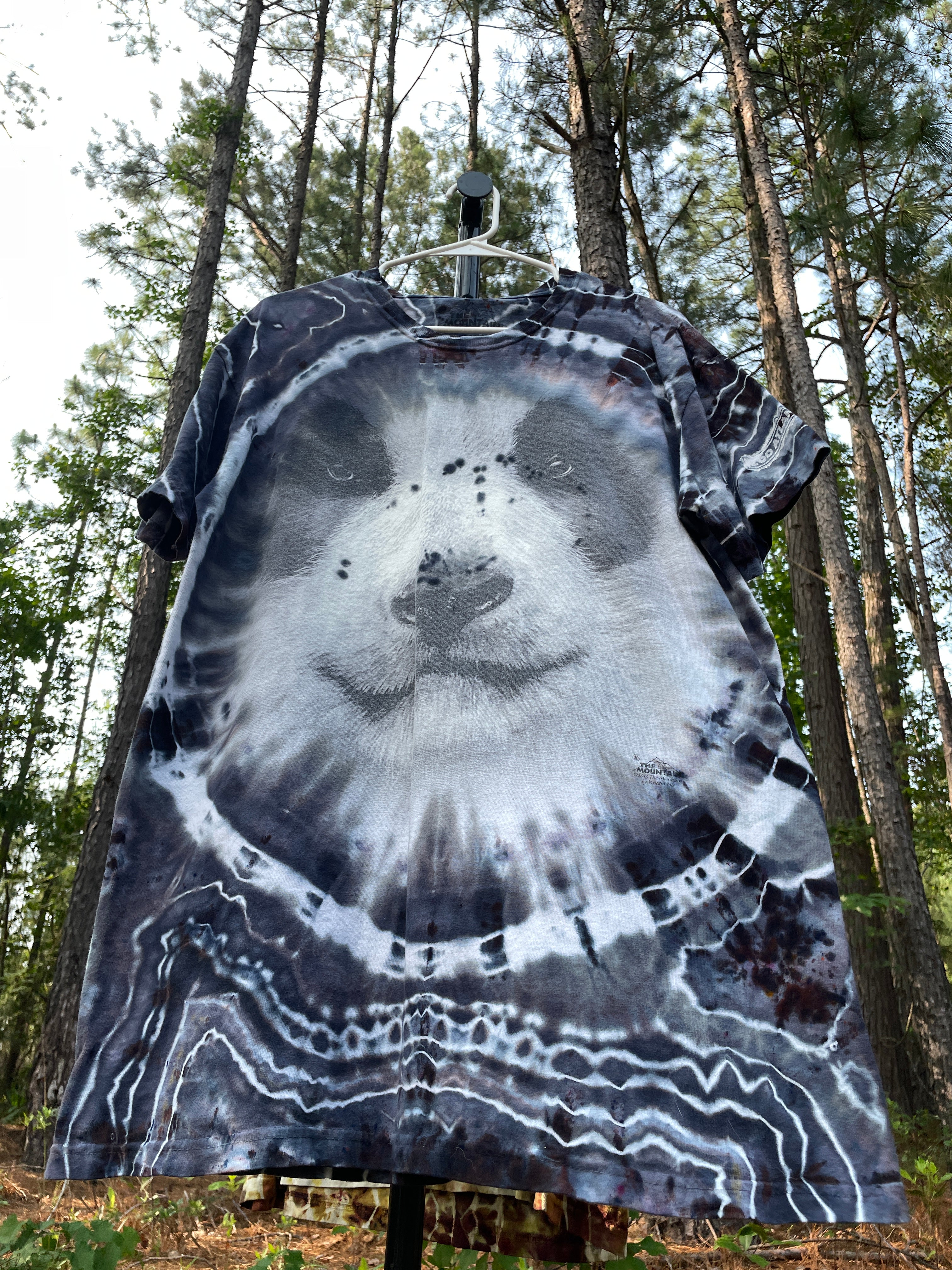 Panda Bear Black and White Hand-Tie Dyed Short Sleeve T-Shirt (Men's Large)