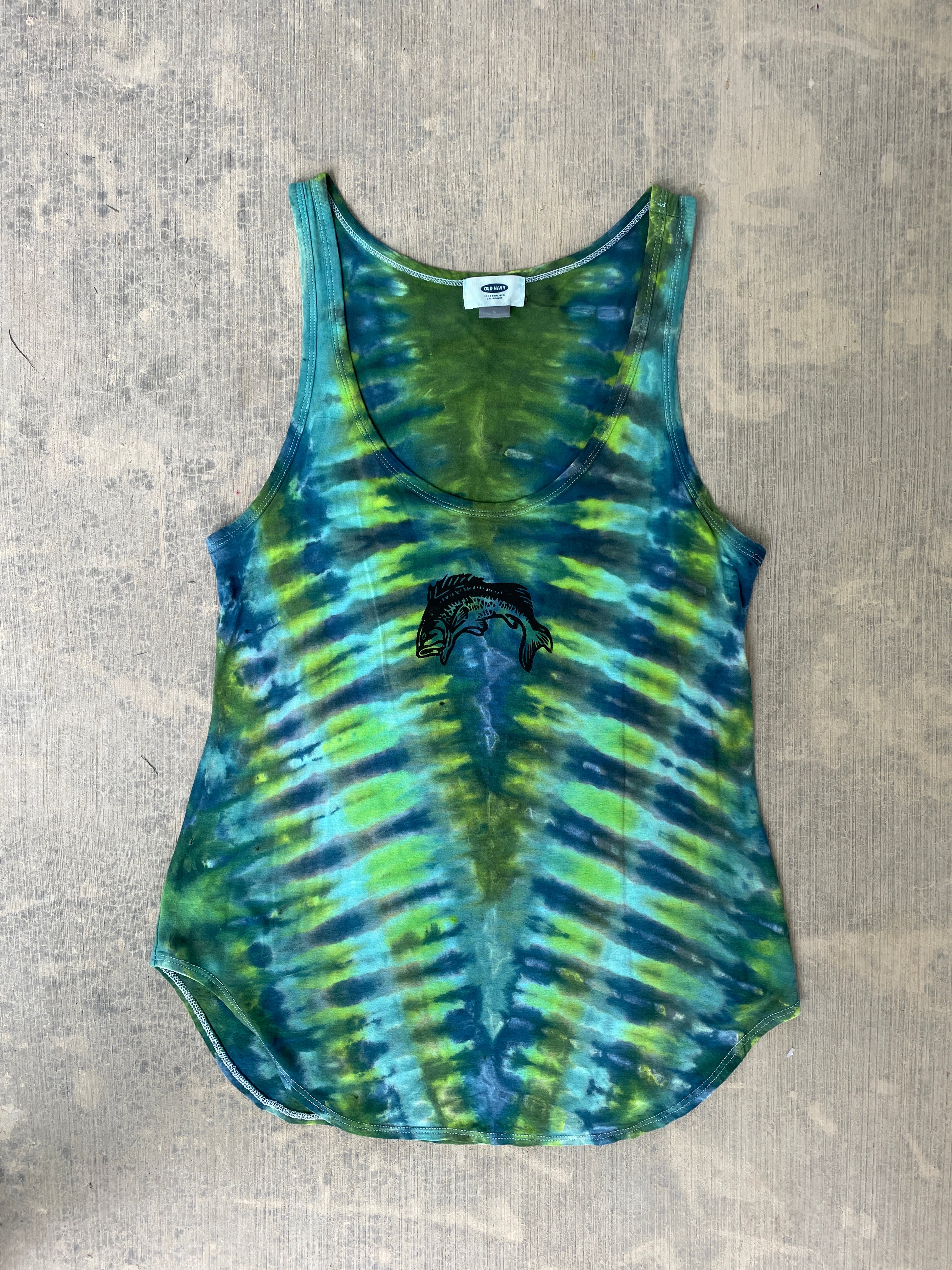 Hand-Printed Largemouth Bass Tie Dye Tank Top | Women's Size Small