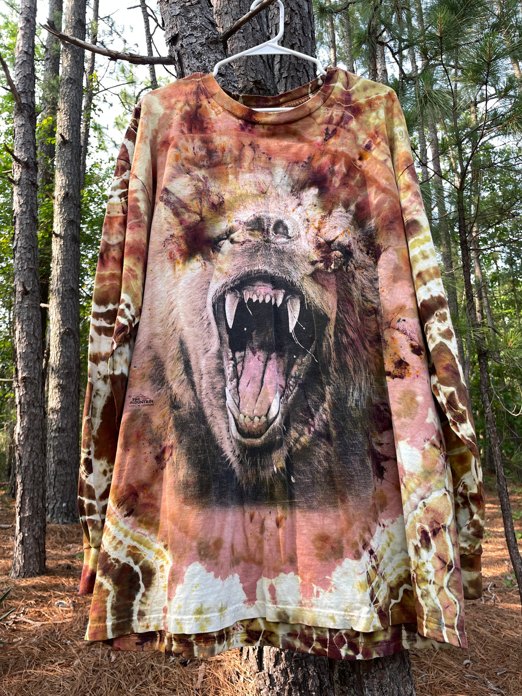 Grizzly Bear Brown and Yellow Hand-Tie Dyed Long Sleeve T-Shirt (Men's 2XL)