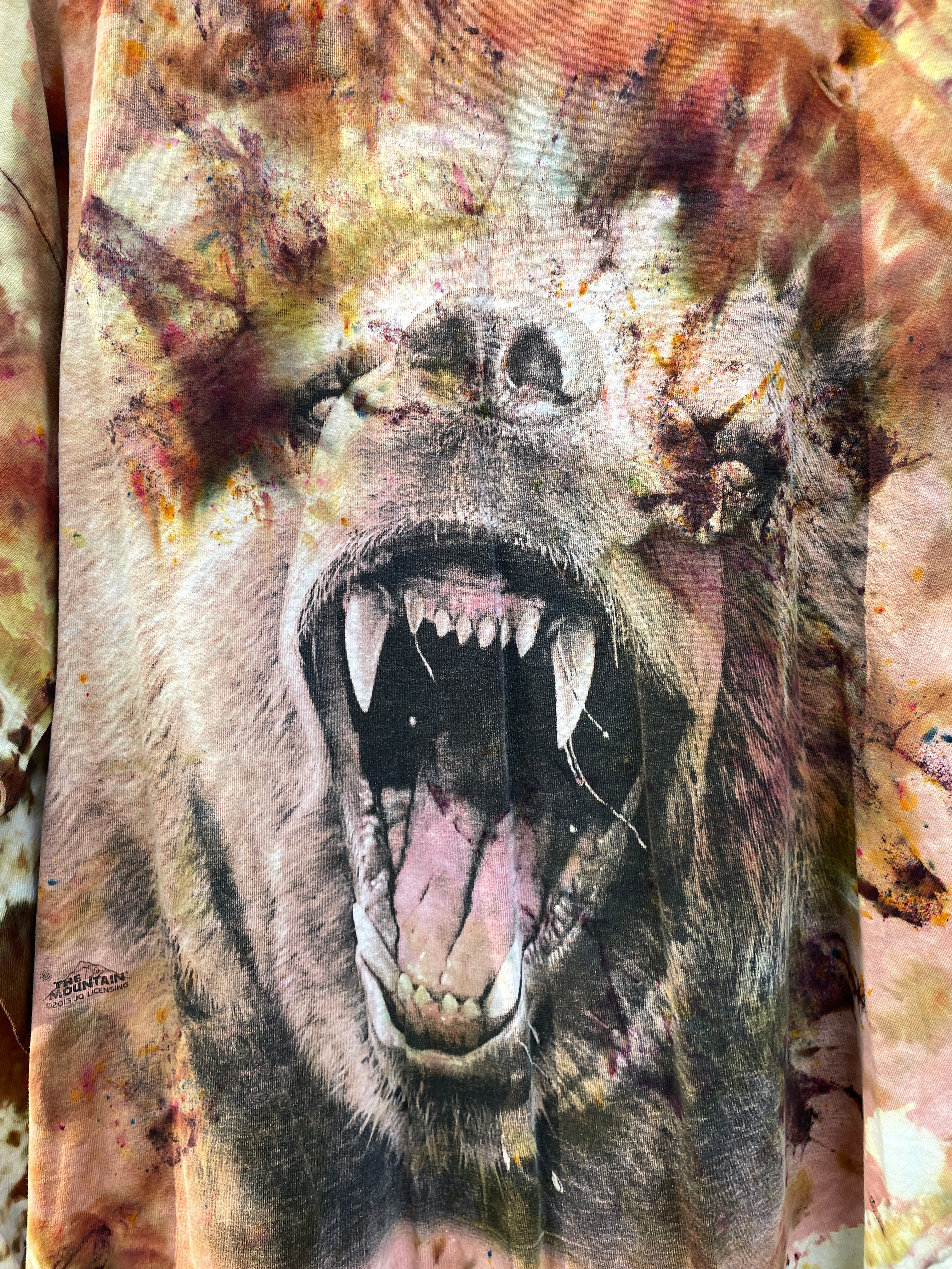 Grizzly Bear Brown and Yellow Hand-Tie Dyed Long Sleeve T-Shirt (Men's 2XL)