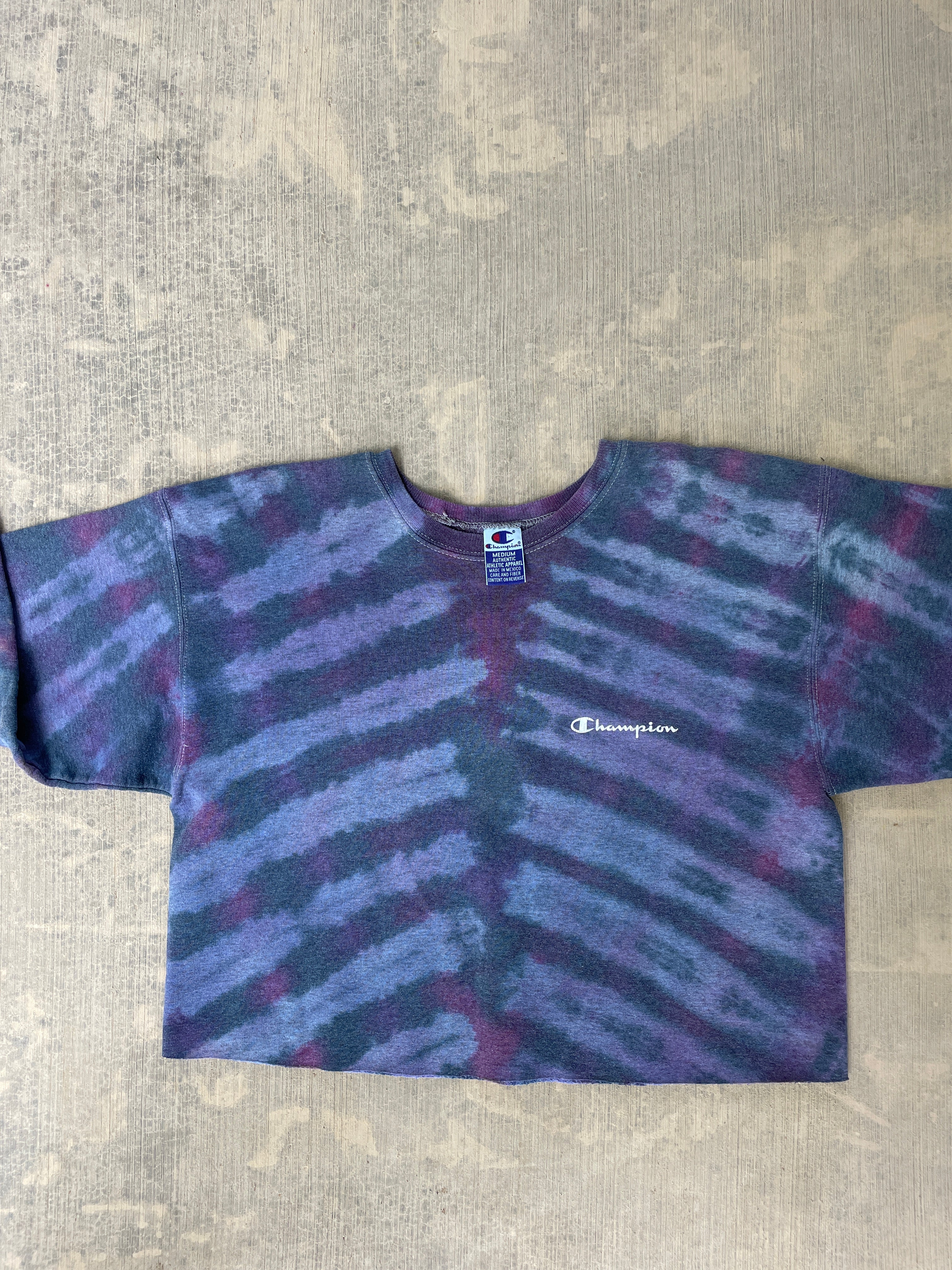 Women's Medium Champion Brand Upcycled Tie Dye Cropped Crewneck Sweatshirt