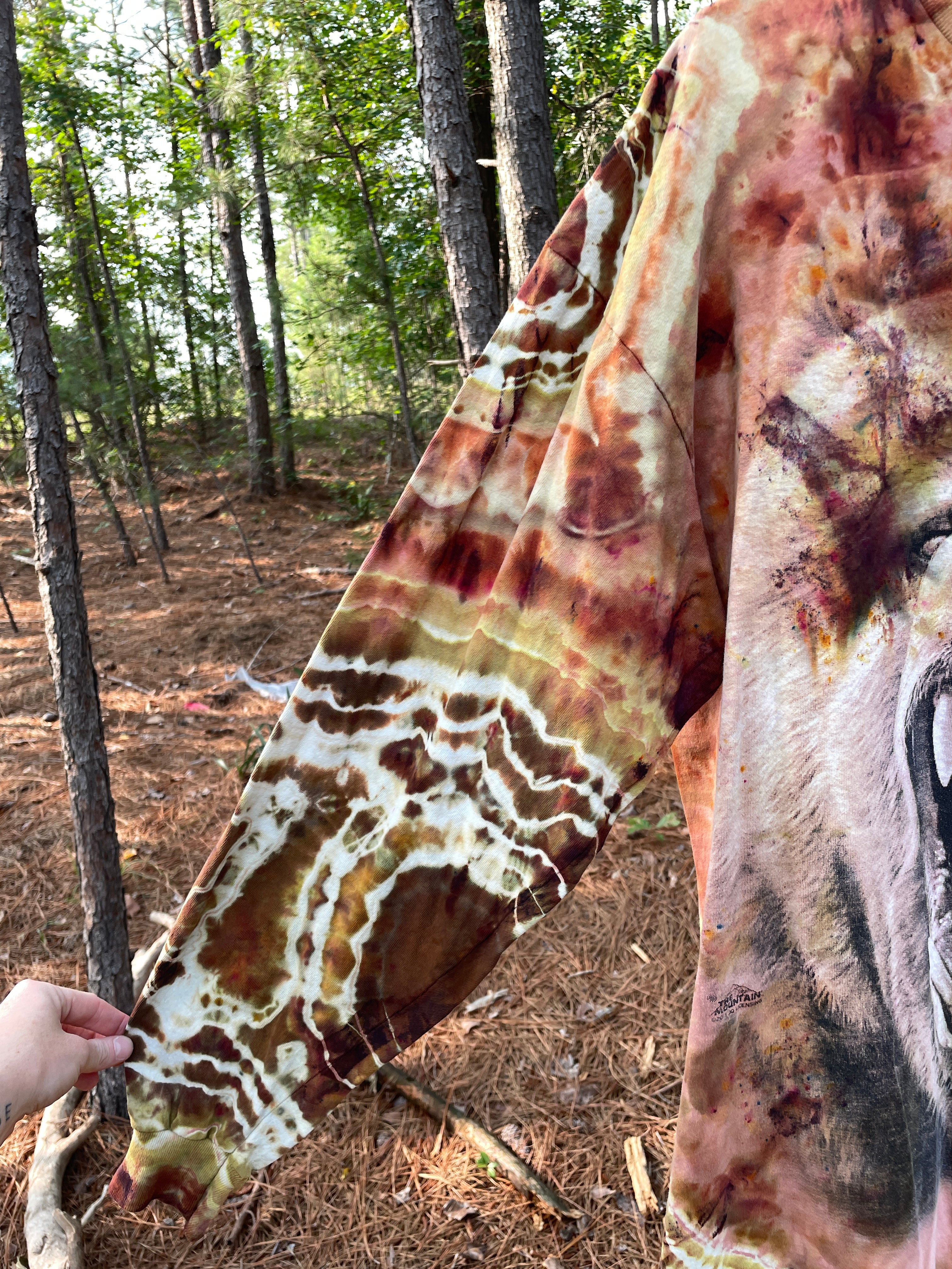 Grizzly Bear Brown and Yellow Hand-Tie Dyed Long Sleeve T-Shirt (Men's 2XL)