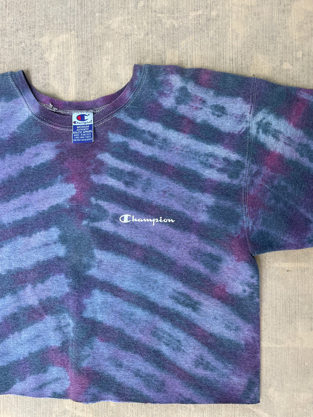 Women's Medium Champion Brand Upcycled Tie Dye Cropped Crewneck Sweatshirt