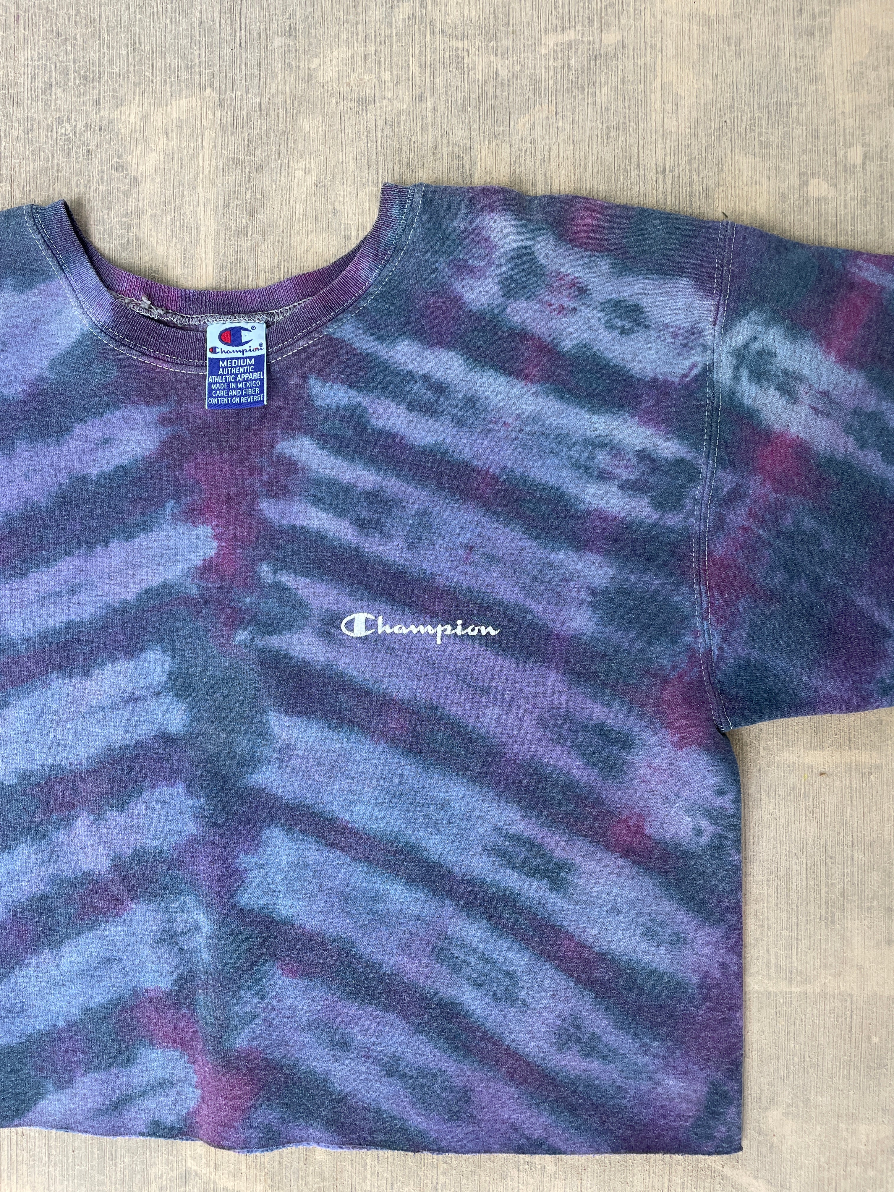 Women's Medium Champion Brand Upcycled Tie Dye Cropped Crewneck Sweatshirt