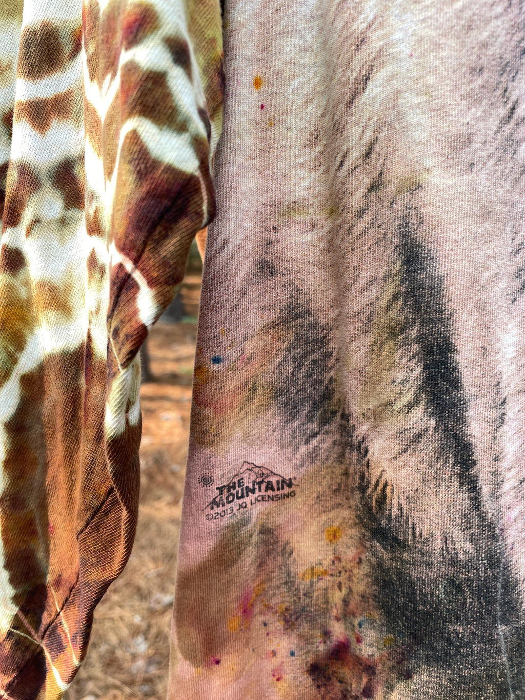 Grizzly Bear Brown and Yellow Hand-Tie Dyed Long Sleeve T-Shirt (Men's 2XL)