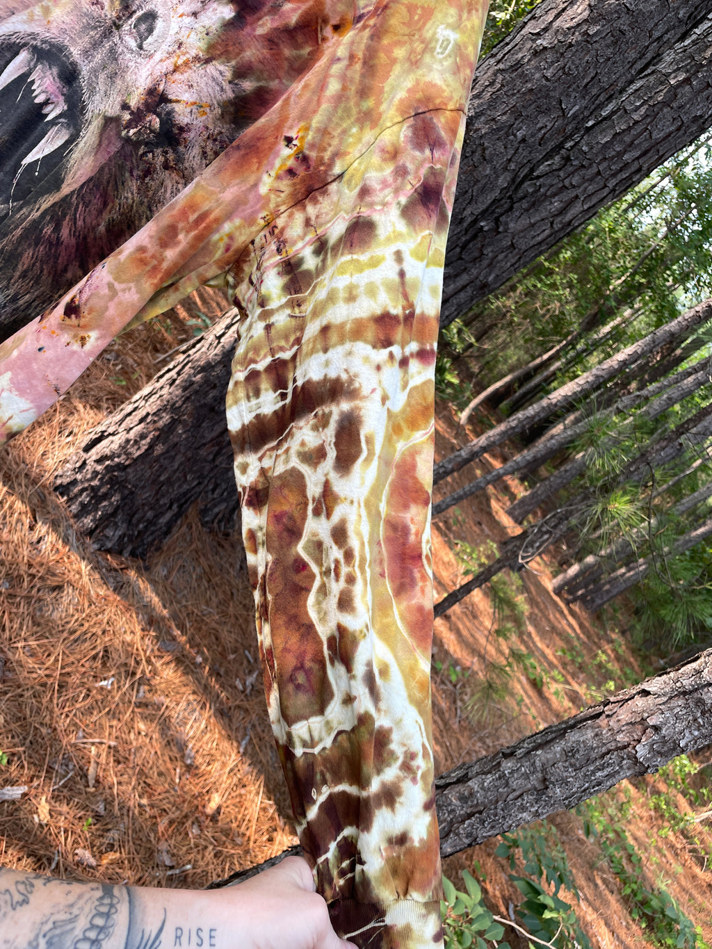 Grizzly Bear Brown and Yellow Hand-Tie Dyed Long Sleeve T-Shirt (Men's 2XL)