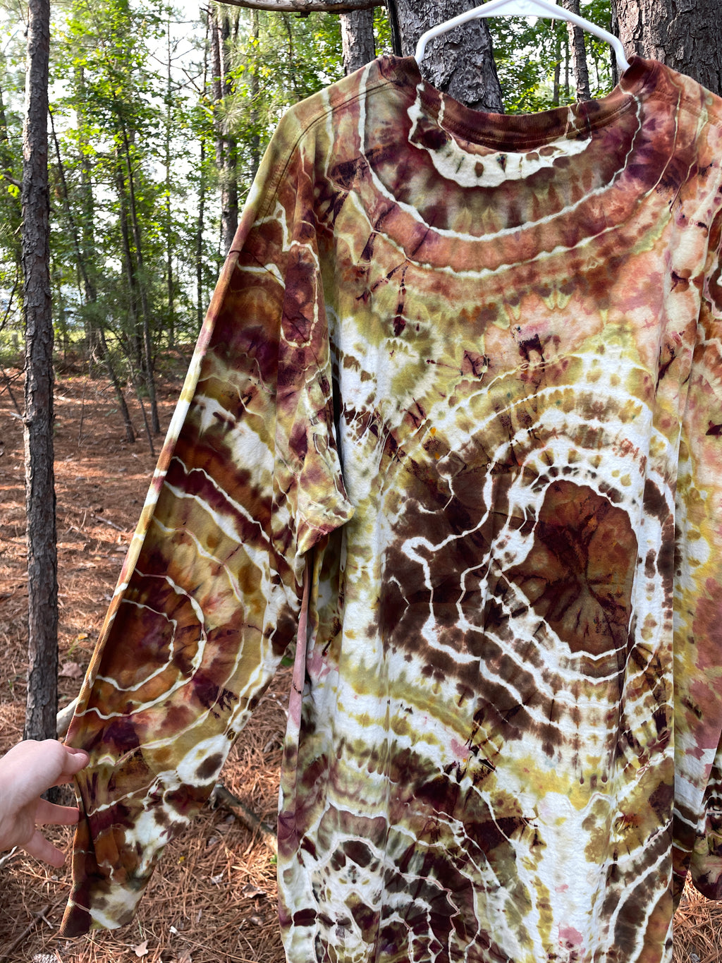 Grizzly Bear Brown and Yellow Hand-Tie Dyed Long Sleeve T-Shirt (Men's 2XL)