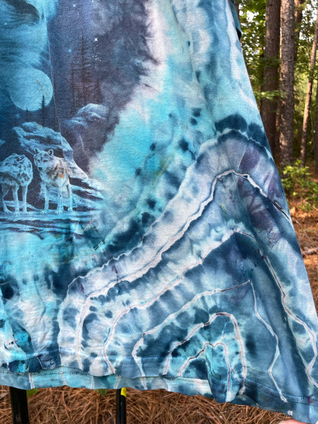 Wolf Pack Blue and White Hand-Tie Dyed Short Sleeve T-Shirt (Men's 2XL)