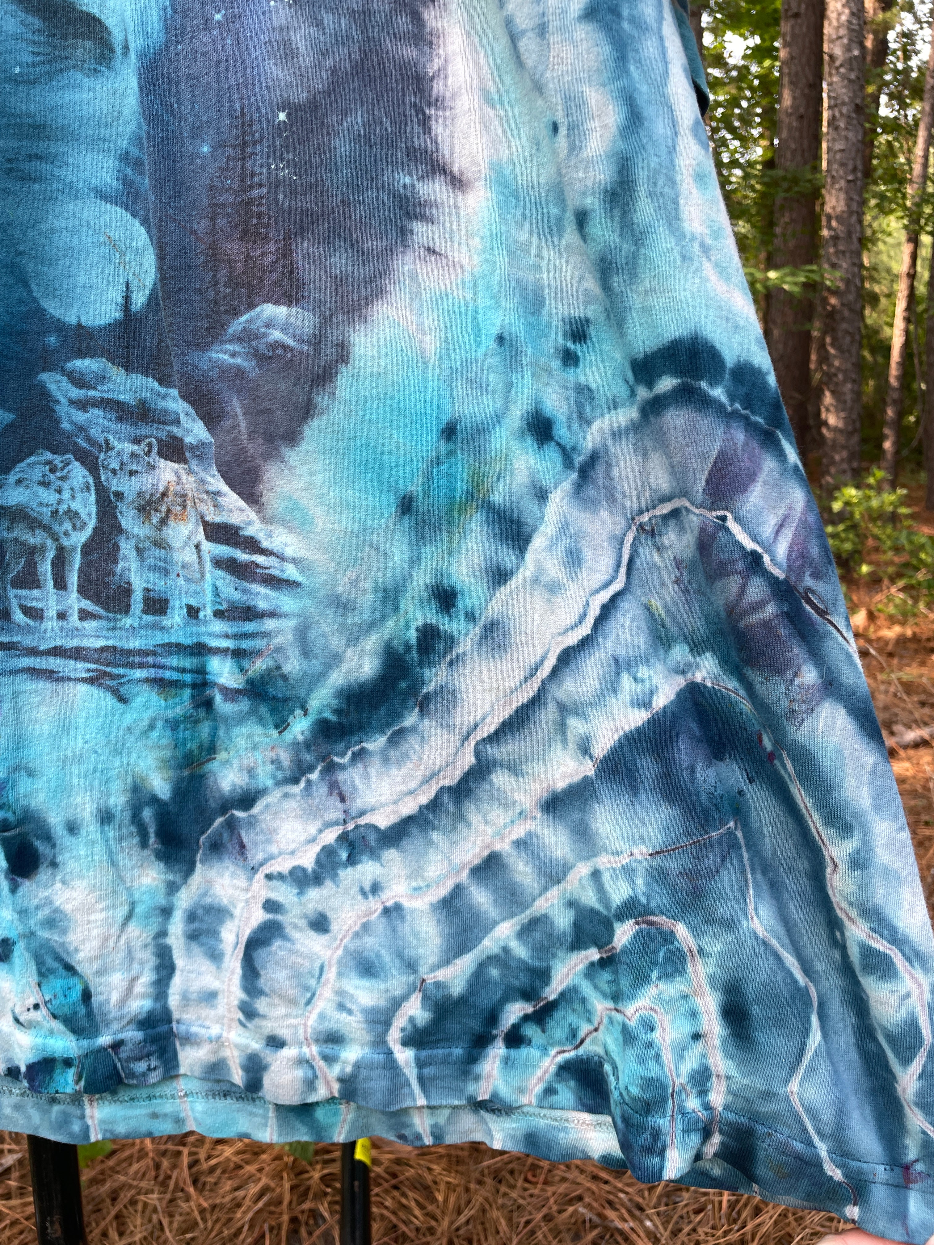 Wolf Pack Blue and White Hand-Tie Dyed Short Sleeve T-Shirt (Men's 2XL)