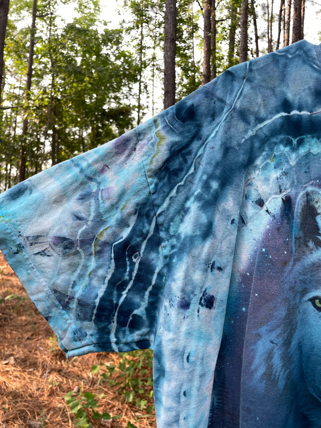 Wolf Pack Blue and White Hand-Tie Dyed Short Sleeve T-Shirt (Men's 2XL)