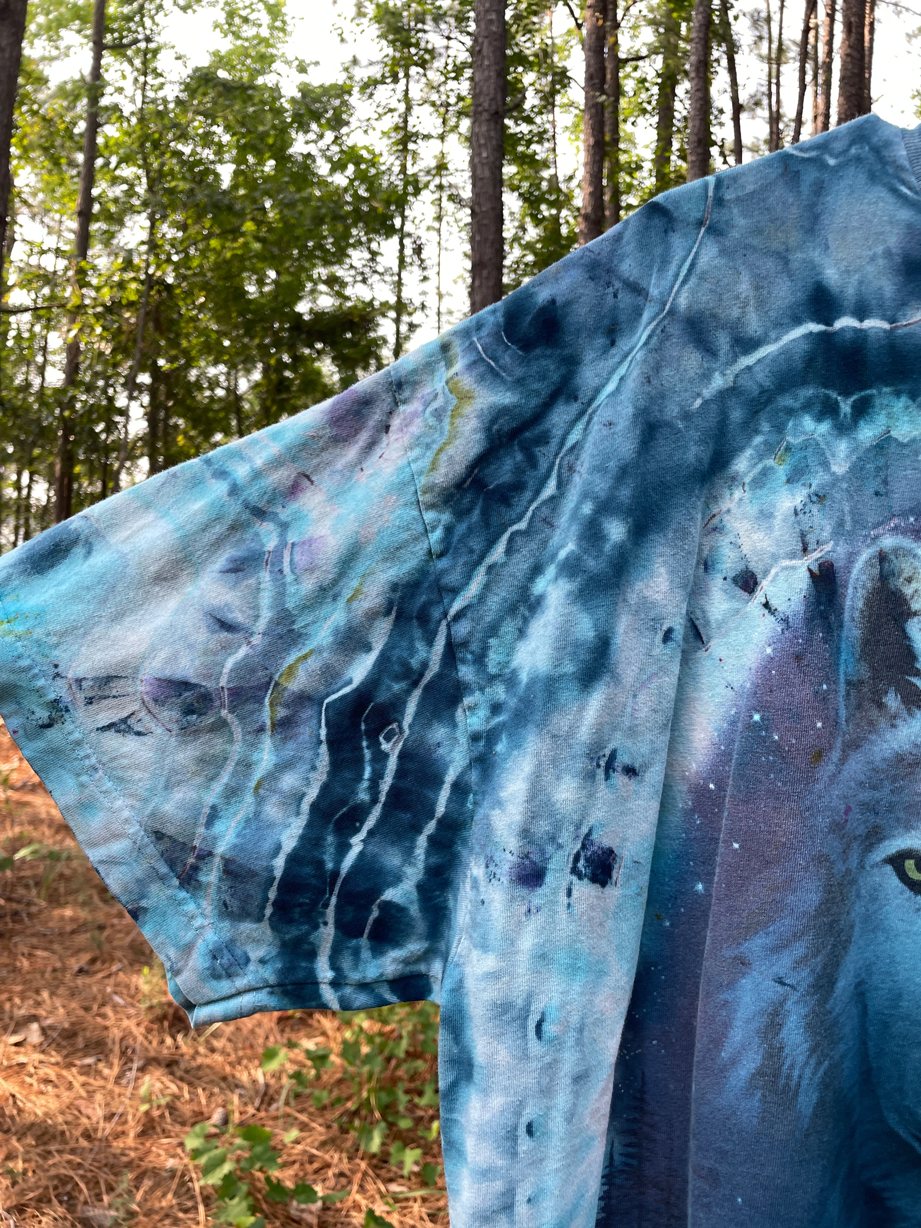 Wolf Pack Blue and White Hand-Tie Dyed Short Sleeve T-Shirt (Men's 2XL)
