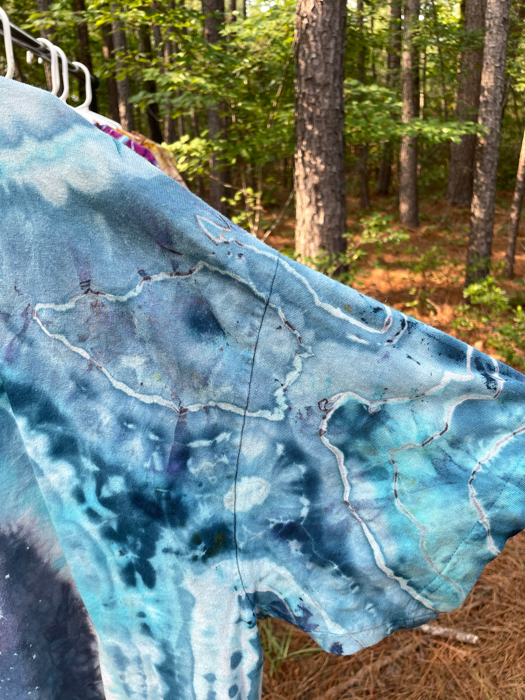 Wolf Pack Blue and White Hand-Tie Dyed Short Sleeve T-Shirt (Men's 2XL)