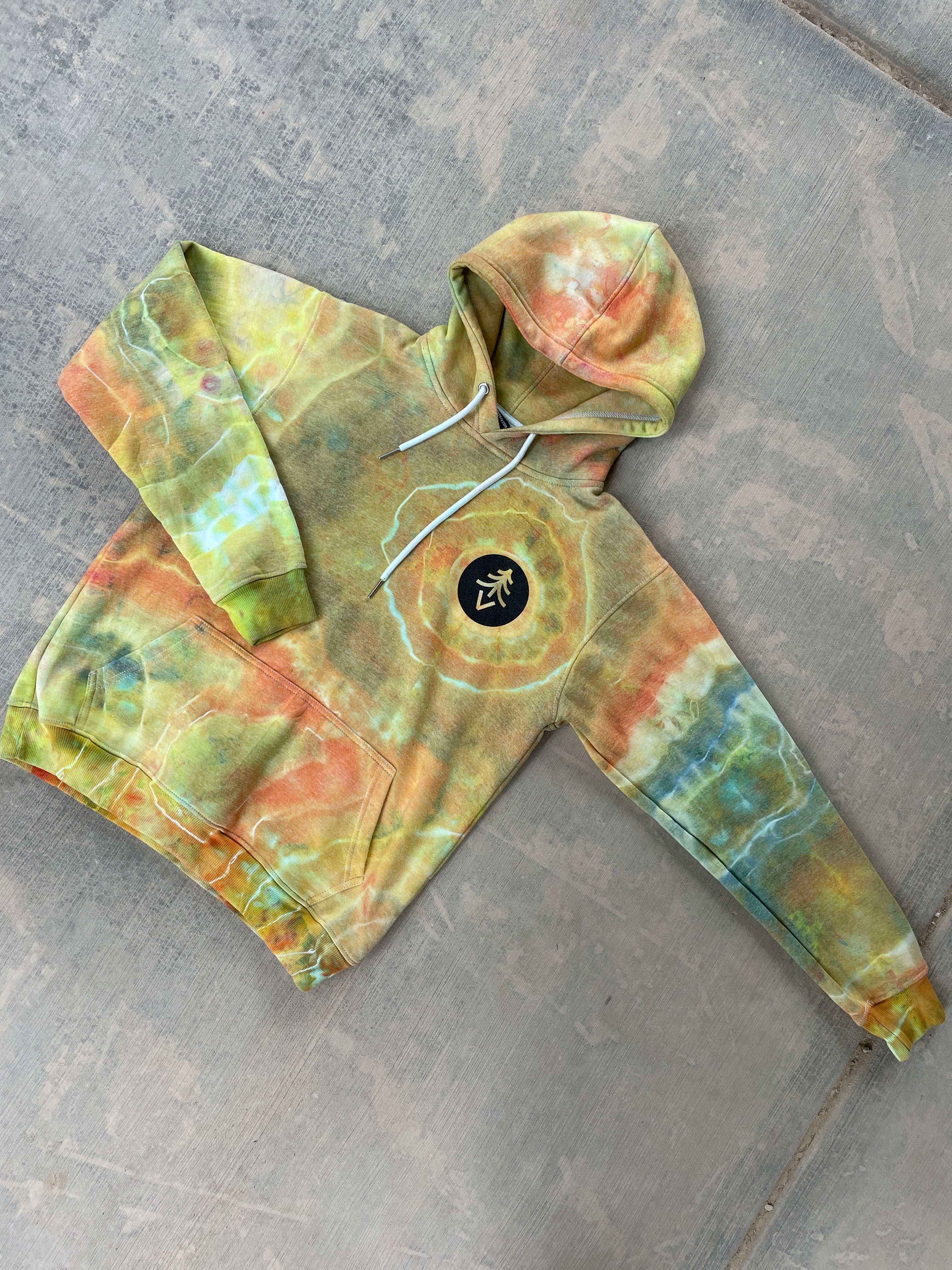 Krampus Orange and Green Geode Tie Dye Hoodie | Men's Medium