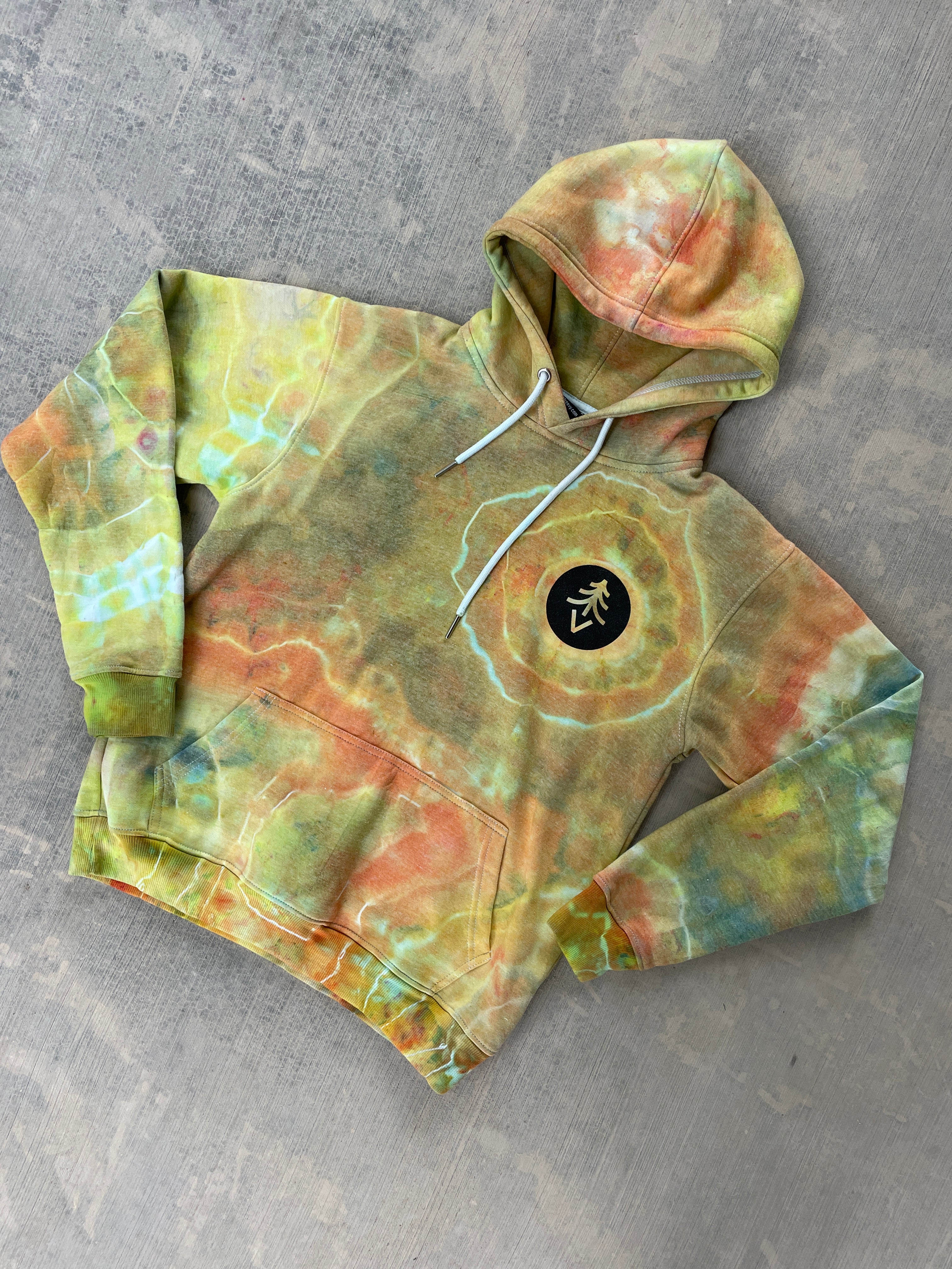 Krampus Orange and Green Geode Tie Dye Hoodie | Men's Medium