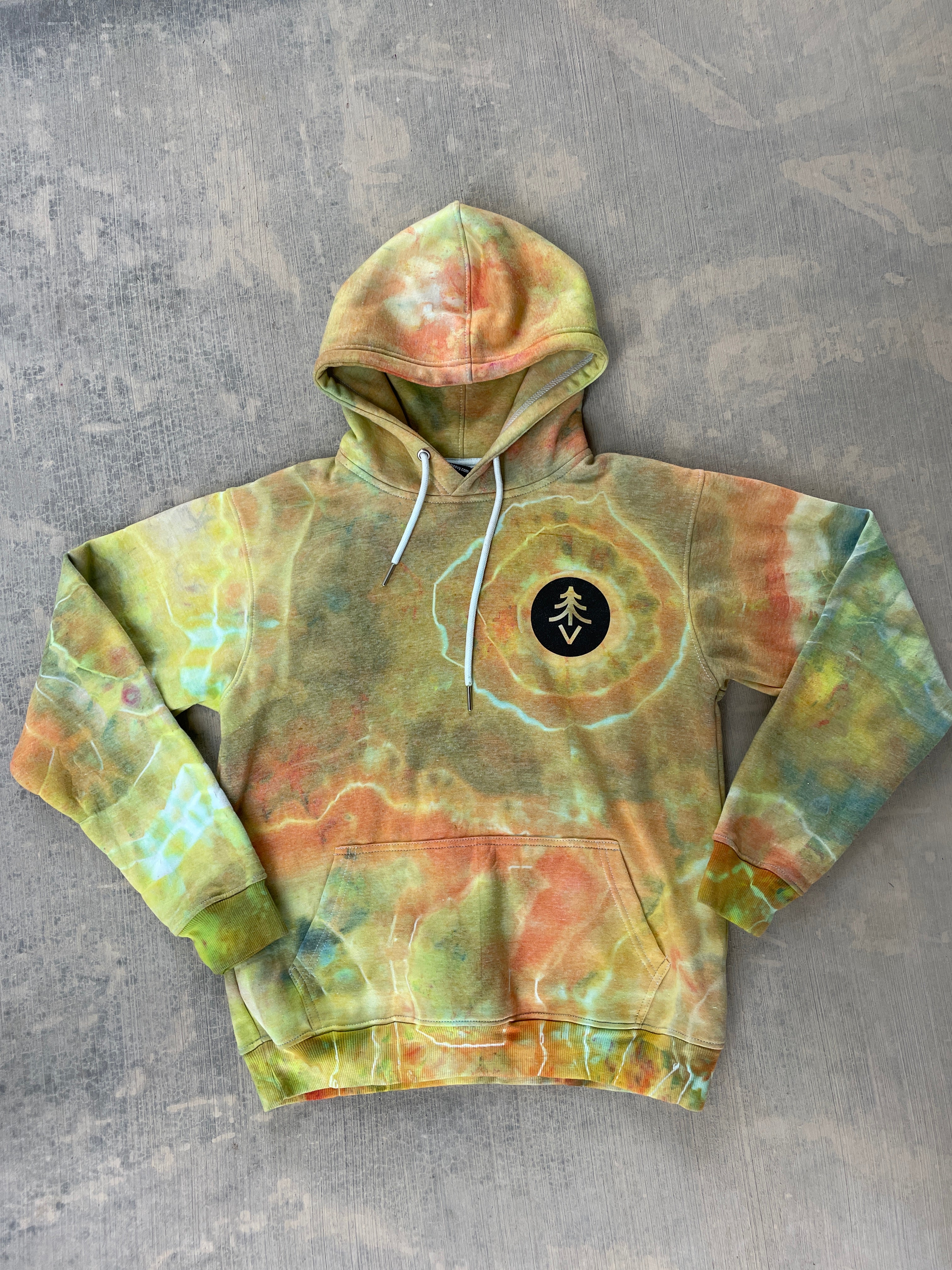 Krampus Orange and Green Geode Tie Dye Hoodie | Men's Medium