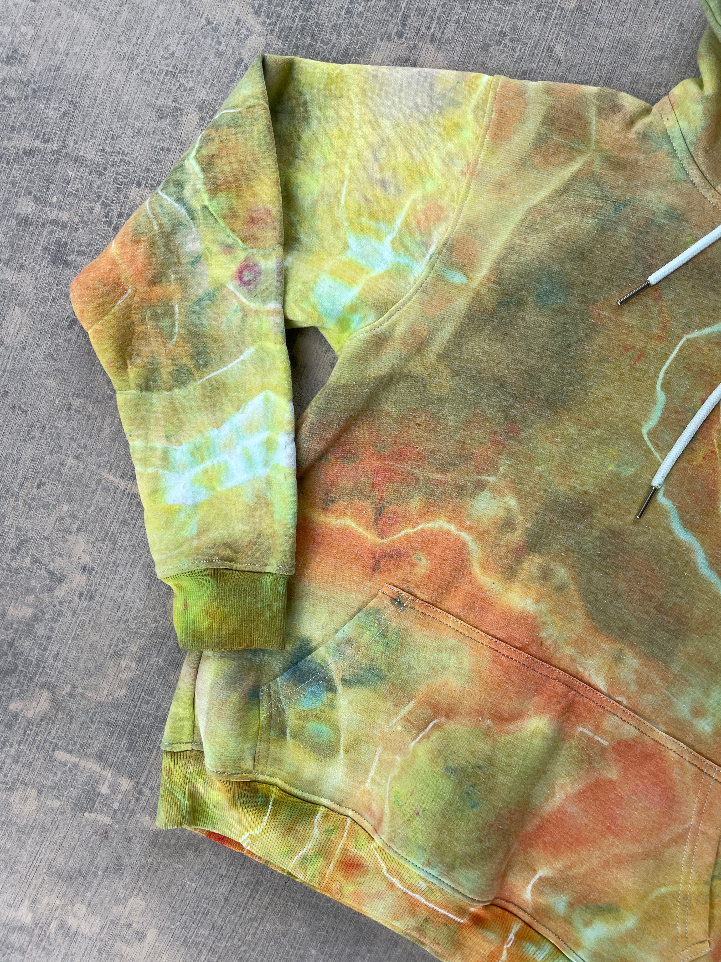 Krampus Orange and Green Geode Tie Dye Hoodie | Men's Medium