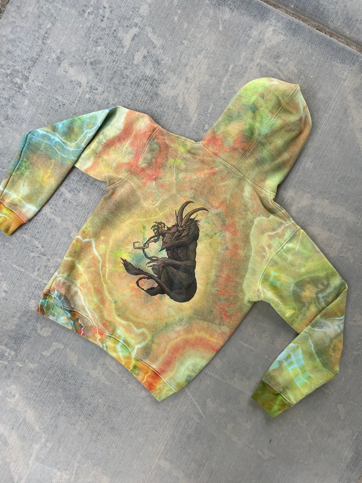 Krampus Orange and Green Geode Tie Dye Hoodie | Men's Medium