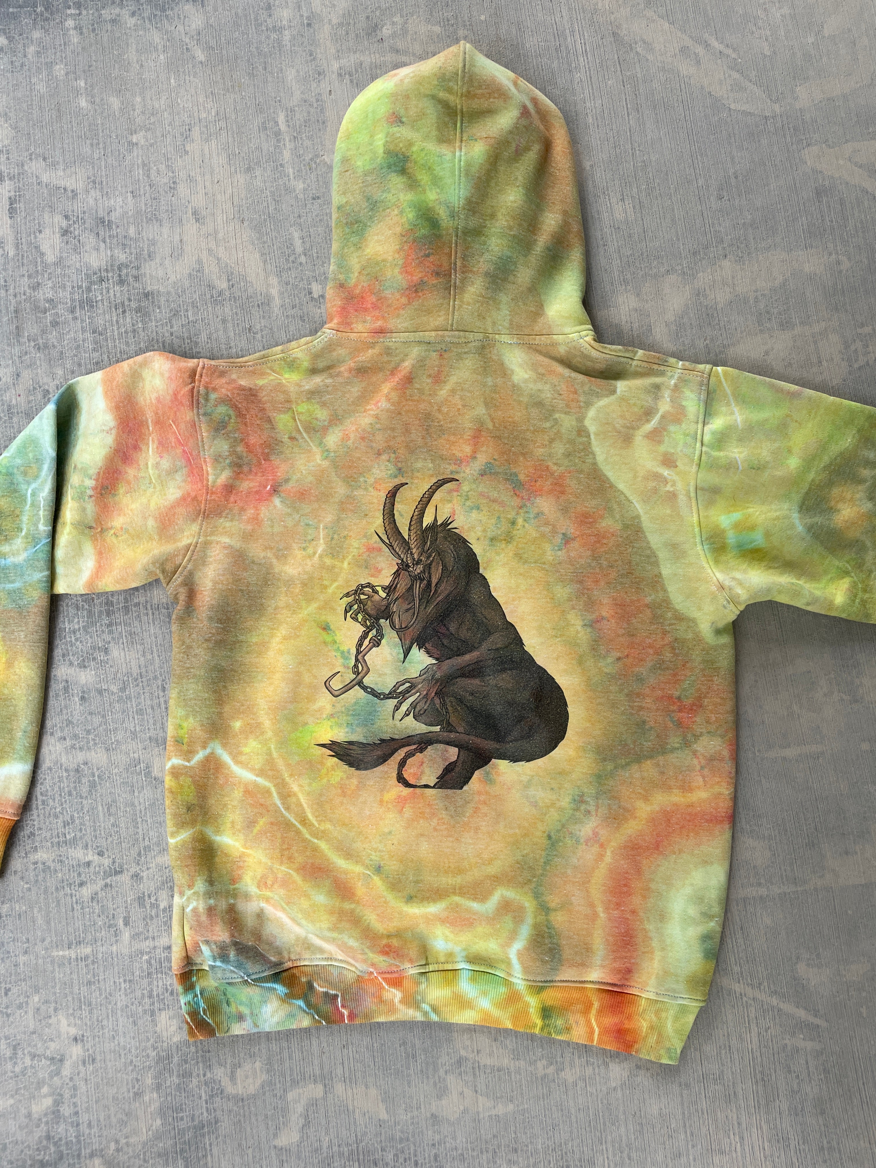 Krampus Orange and Green Geode Tie Dye Hoodie | Men's Medium