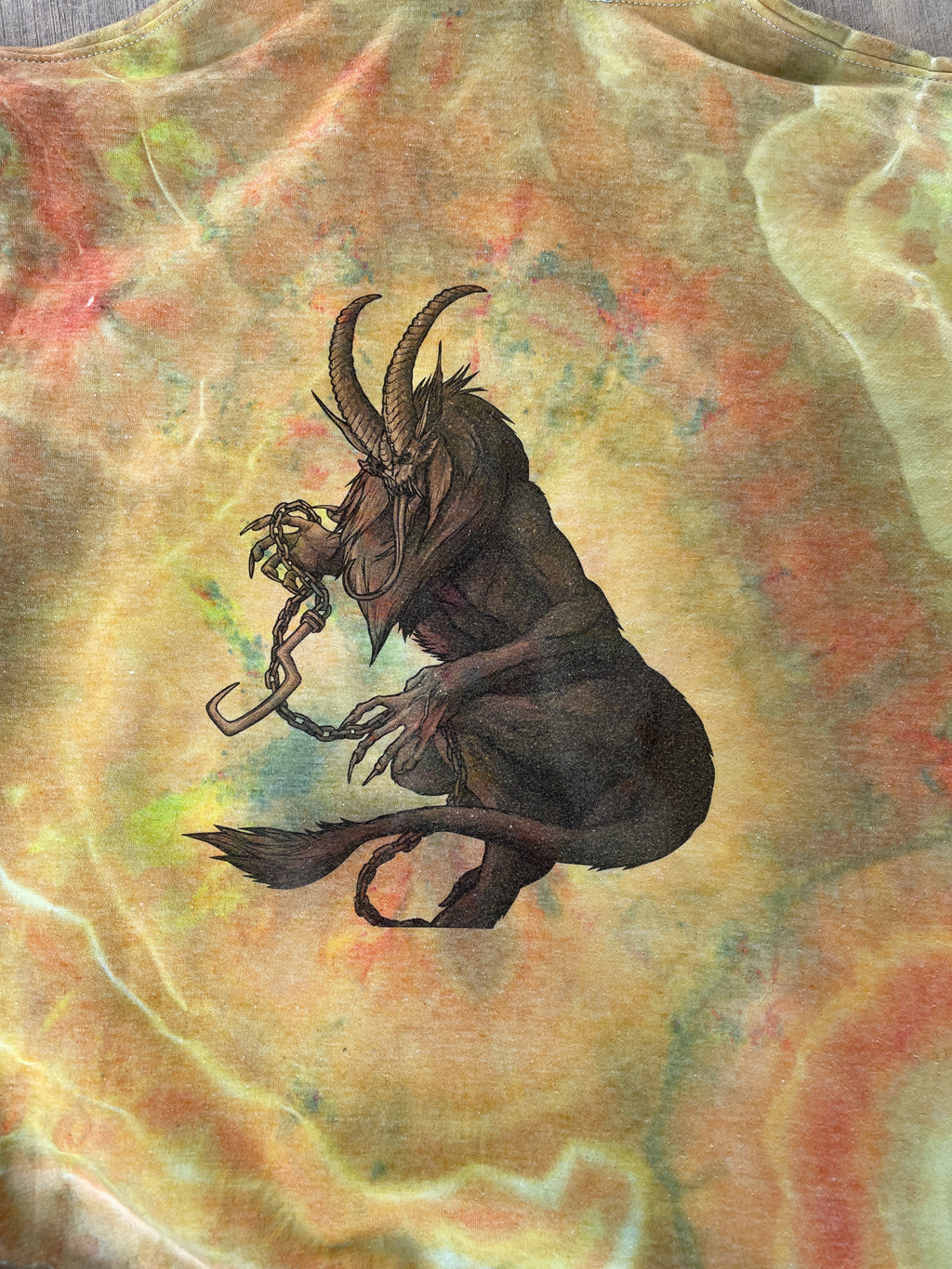 Krampus Orange and Green Geode Tie Dye Hoodie | Men's Medium