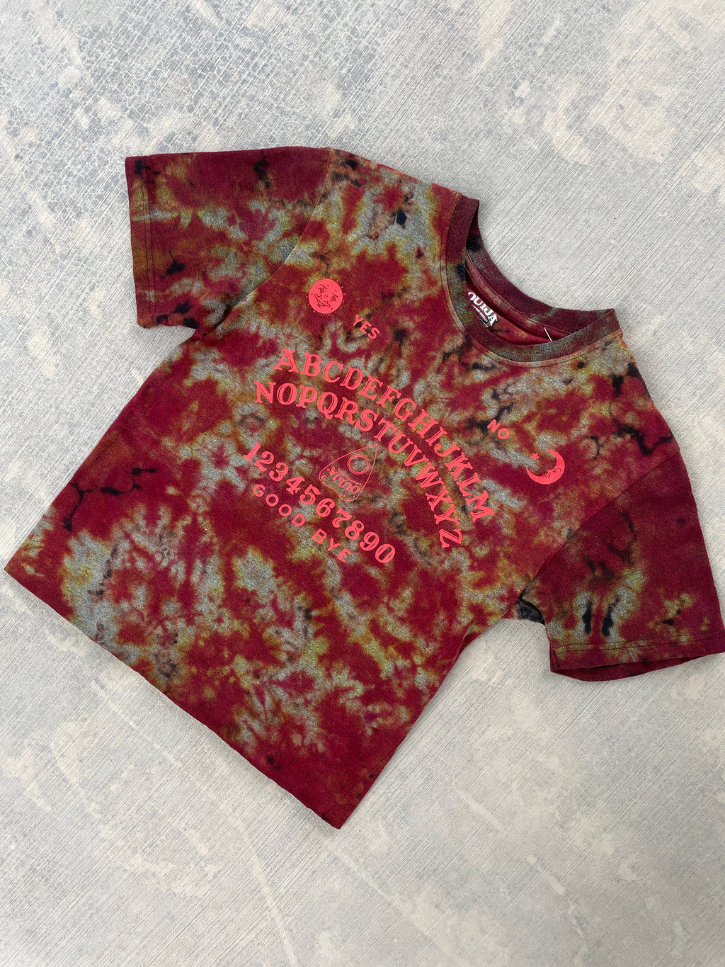 Women's Small Ouija Board Reverse Tie Dye Short Sleeve Crop Top