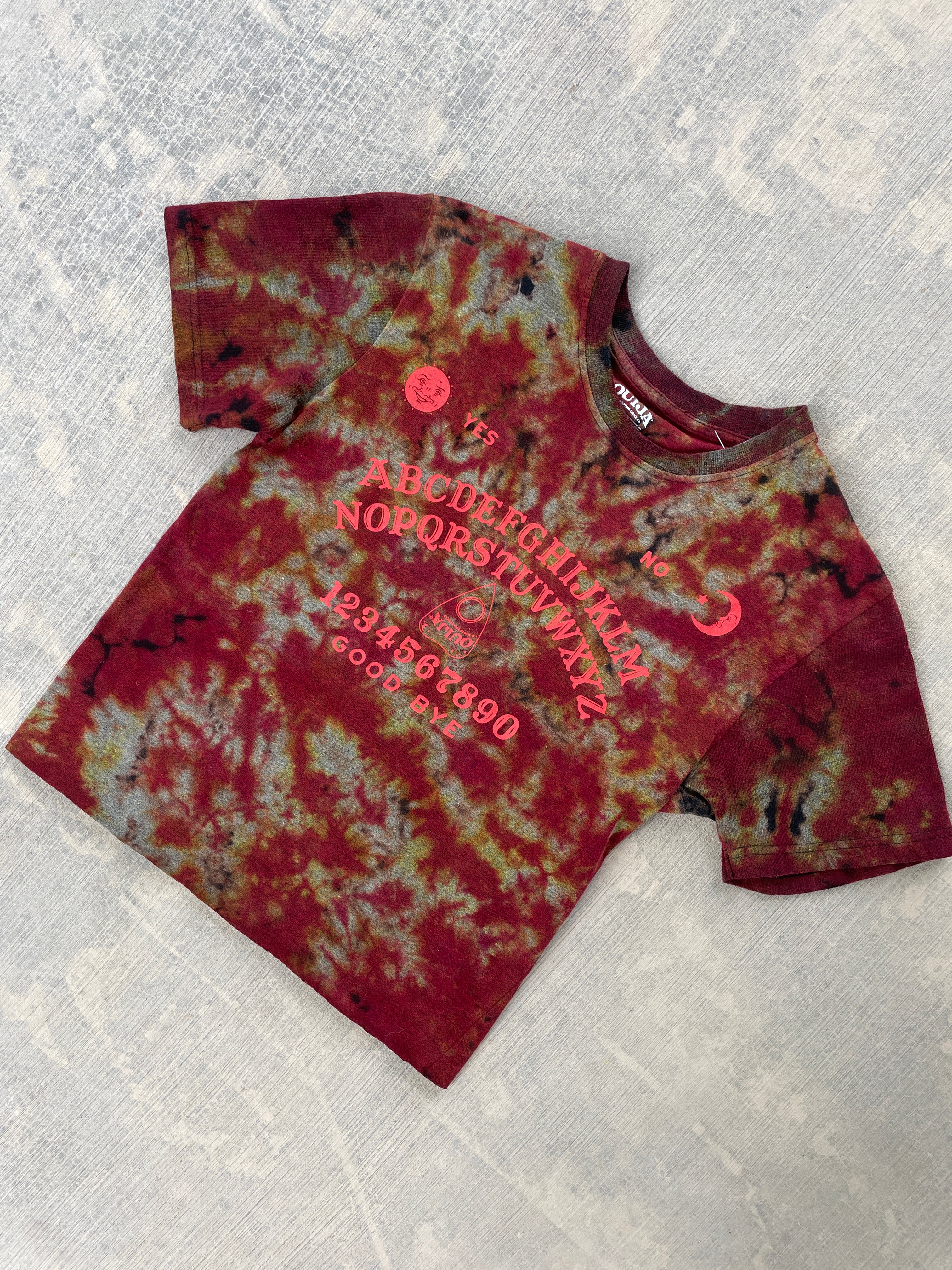 Women's Small Ouija Board Reverse Tie Dye Short Sleeve Crop Top