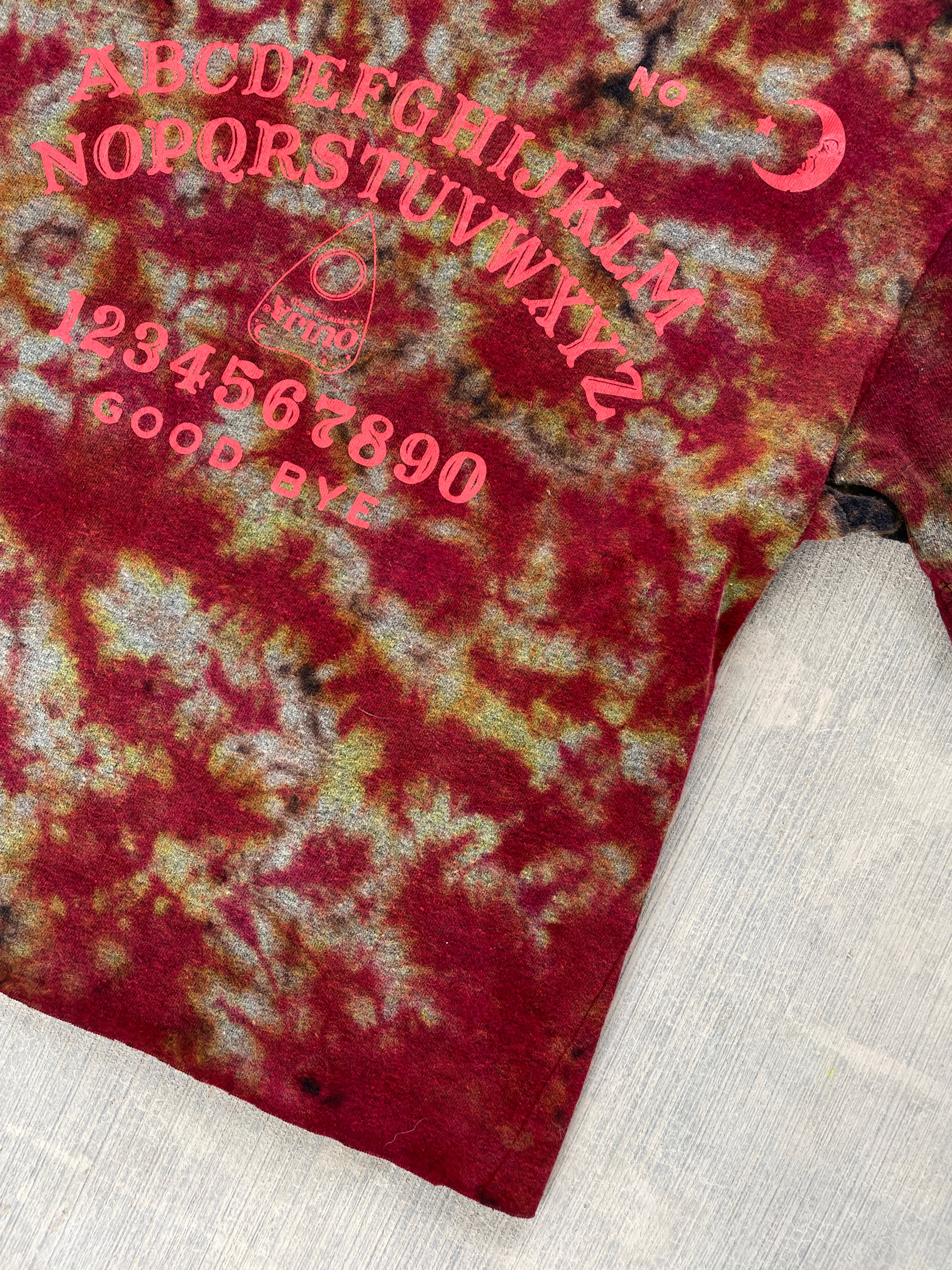 Women's Small Ouija Board Reverse Tie Dye Short Sleeve Crop Top