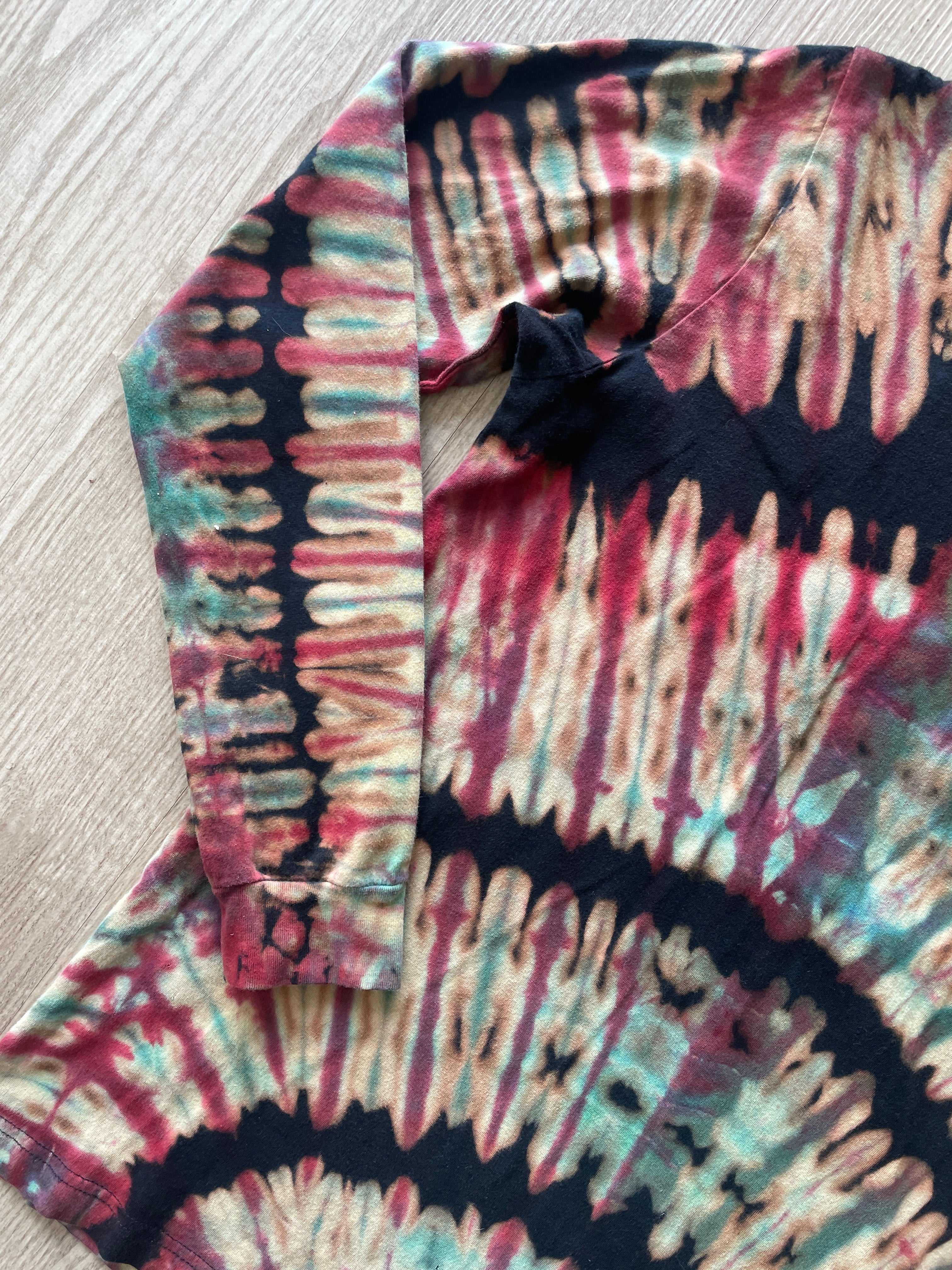 MEDIUM Men’s Burton Burlington Flagship Store Handmade Reverse Tie Dye T-Shirt | One-Of-a-Kind Black, Blue, and Red Long Sleeve