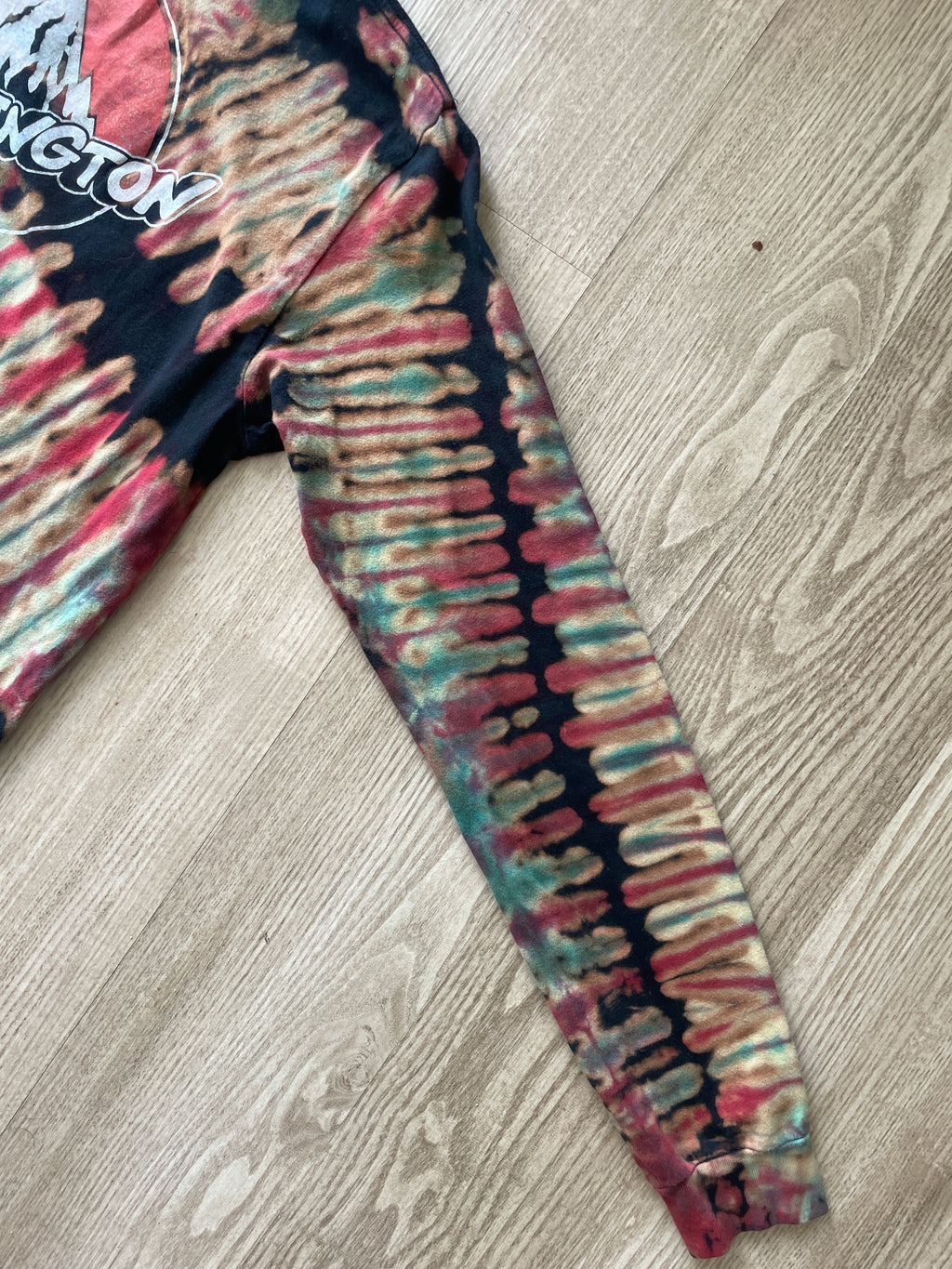 MEDIUM Men’s Burton Burlington Flagship Store Handmade Reverse Tie Dye T-Shirt | One-Of-a-Kind Black, Blue, and Red Long Sleeve