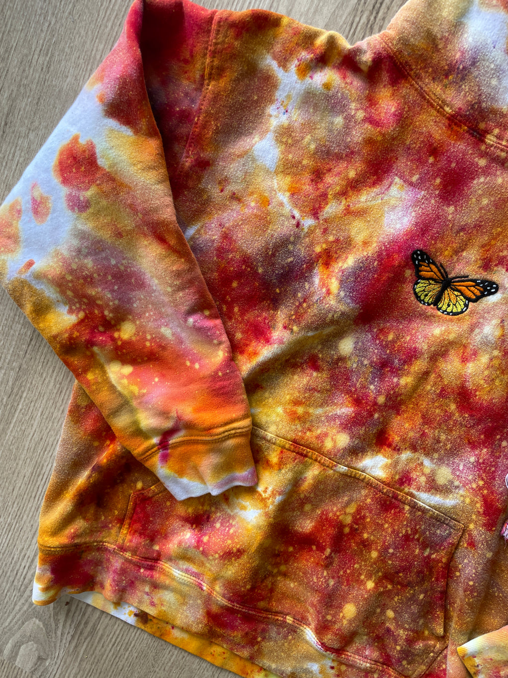 SMALL Women's Monarch Butterfly Galaxy Handmade Tie Dye Sweatshirt | One-Of-a-Kind Orange and White Long Sleeve Hoodie