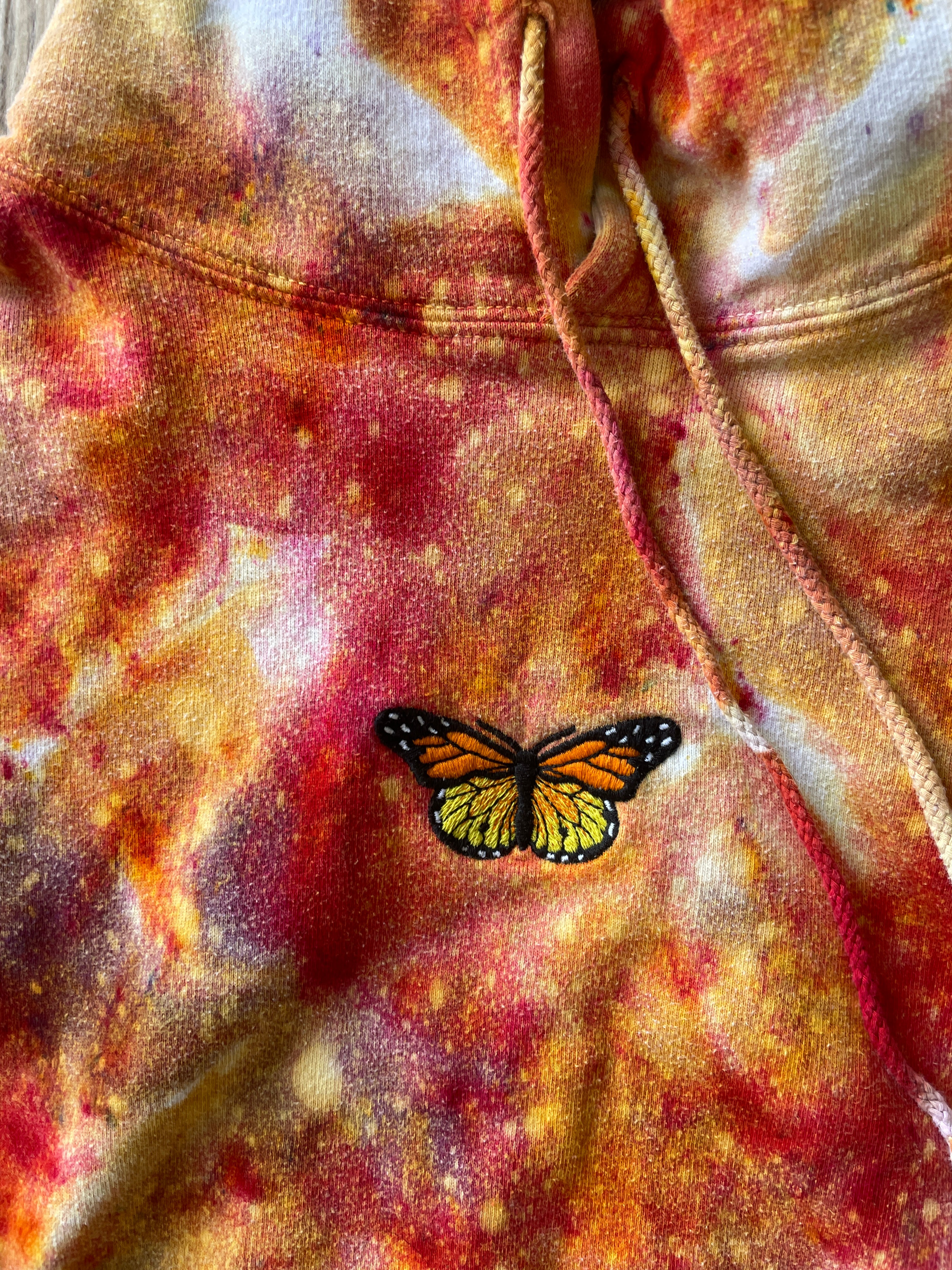 SMALL Women's Monarch Butterfly Galaxy Handmade Tie Dye Sweatshirt | One-Of-a-Kind Orange and White Long Sleeve Hoodie