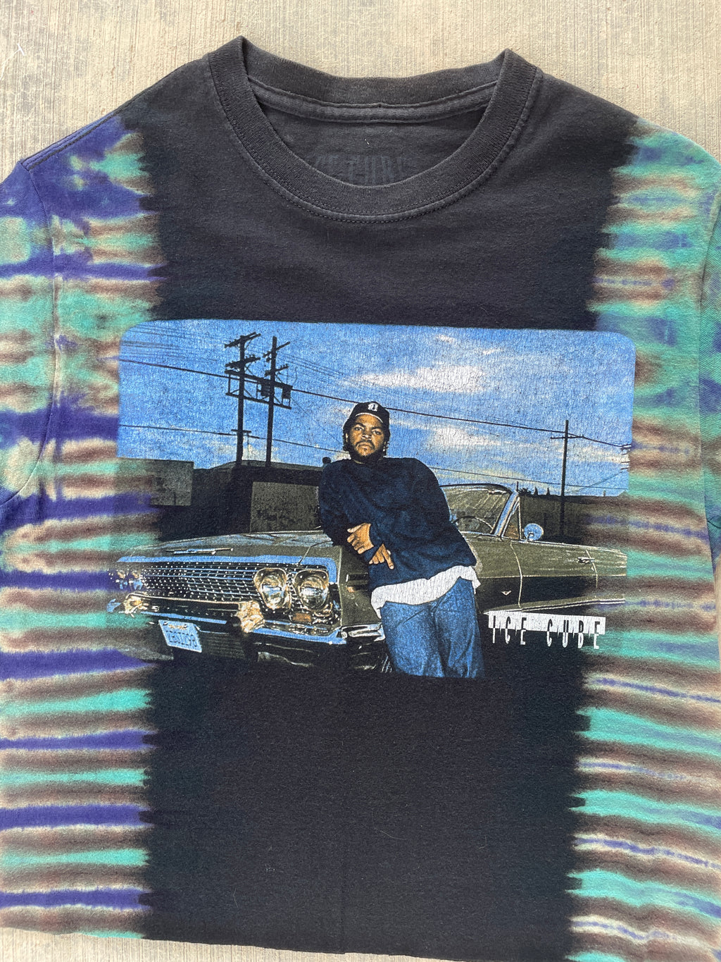 Ice Cube Low Rider Black and Blue Short Sleeve Tie Dye Crop Top | Men's Small