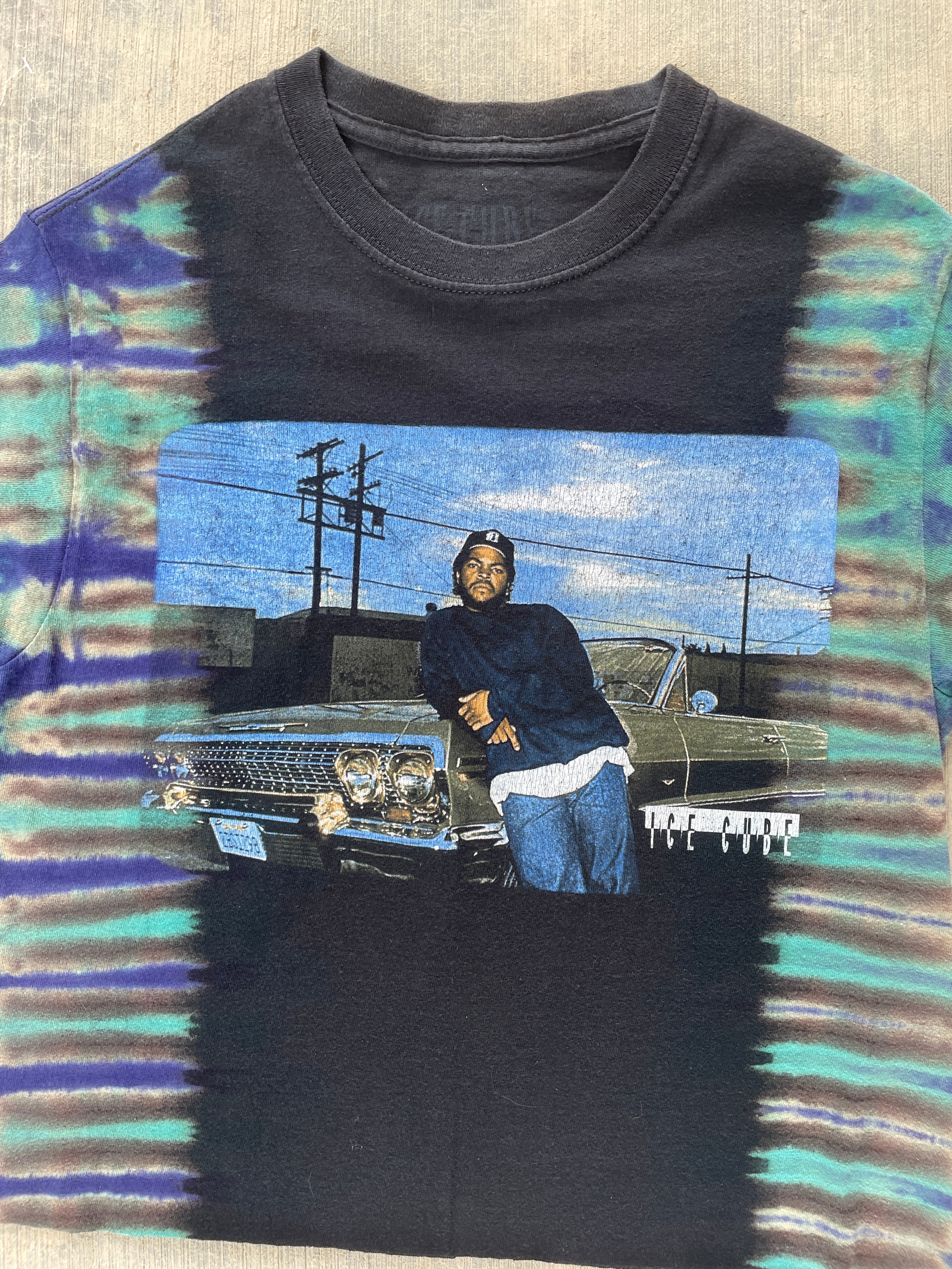Ice Cube Low Rider Black and Blue Short Sleeve Tie Dye Crop Top | Men's Small
