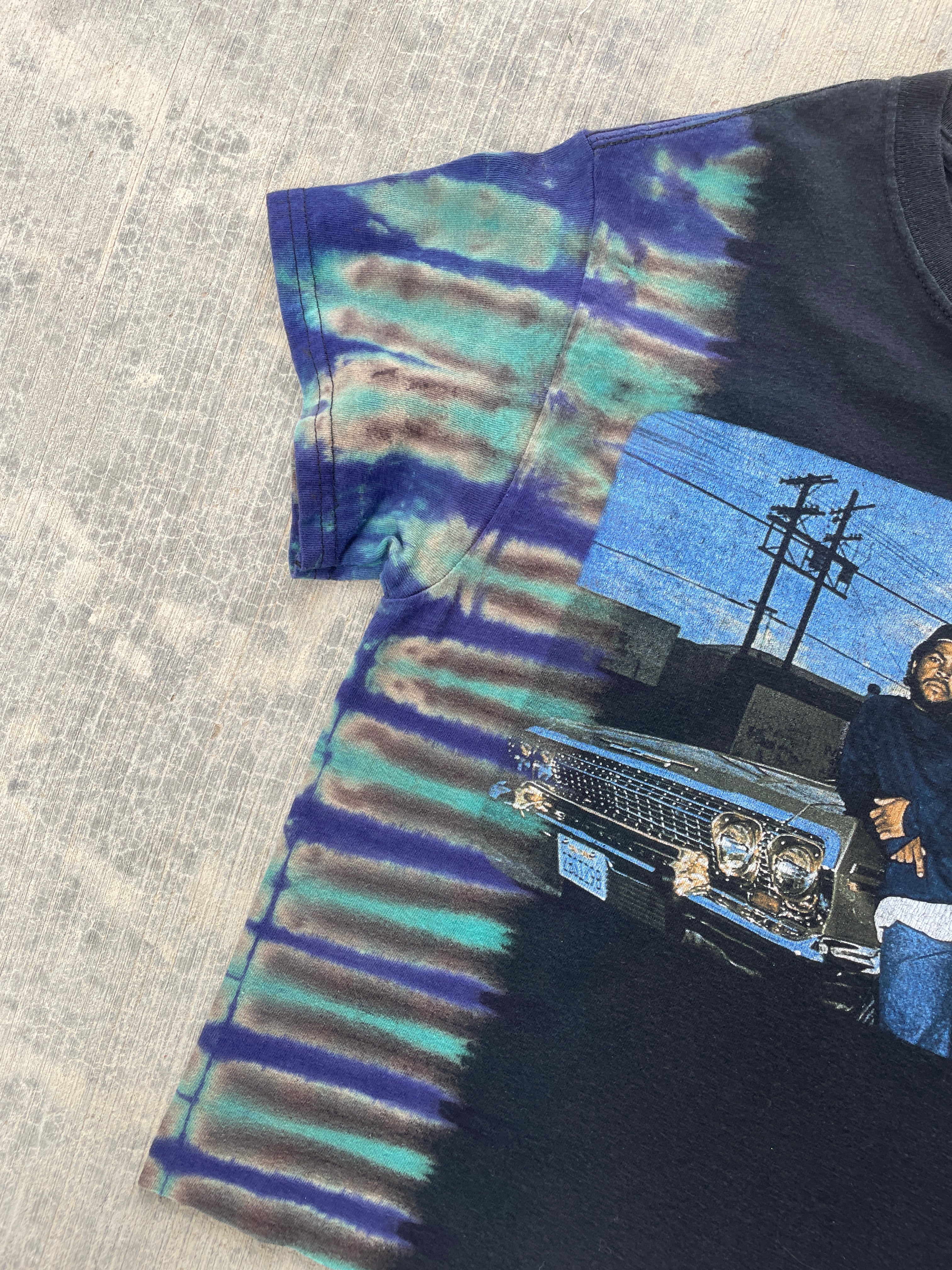 Ice Cube Low Rider Black and Blue Short Sleeve Tie Dye Crop Top | Men's Small
