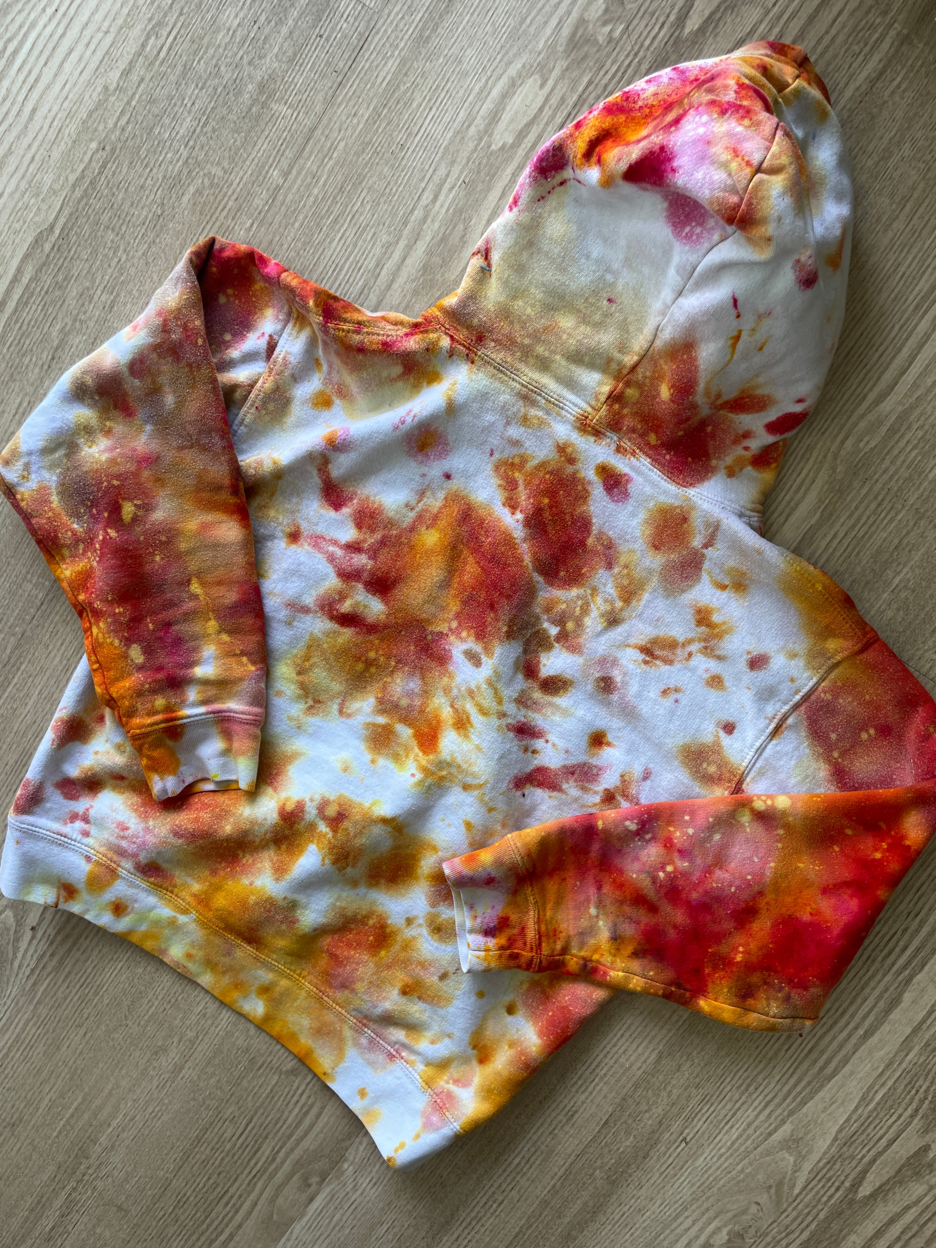 SMALL Women's Monarch Butterfly Galaxy Handmade Tie Dye Sweatshirt | One-Of-a-Kind Orange and White Long Sleeve Hoodie