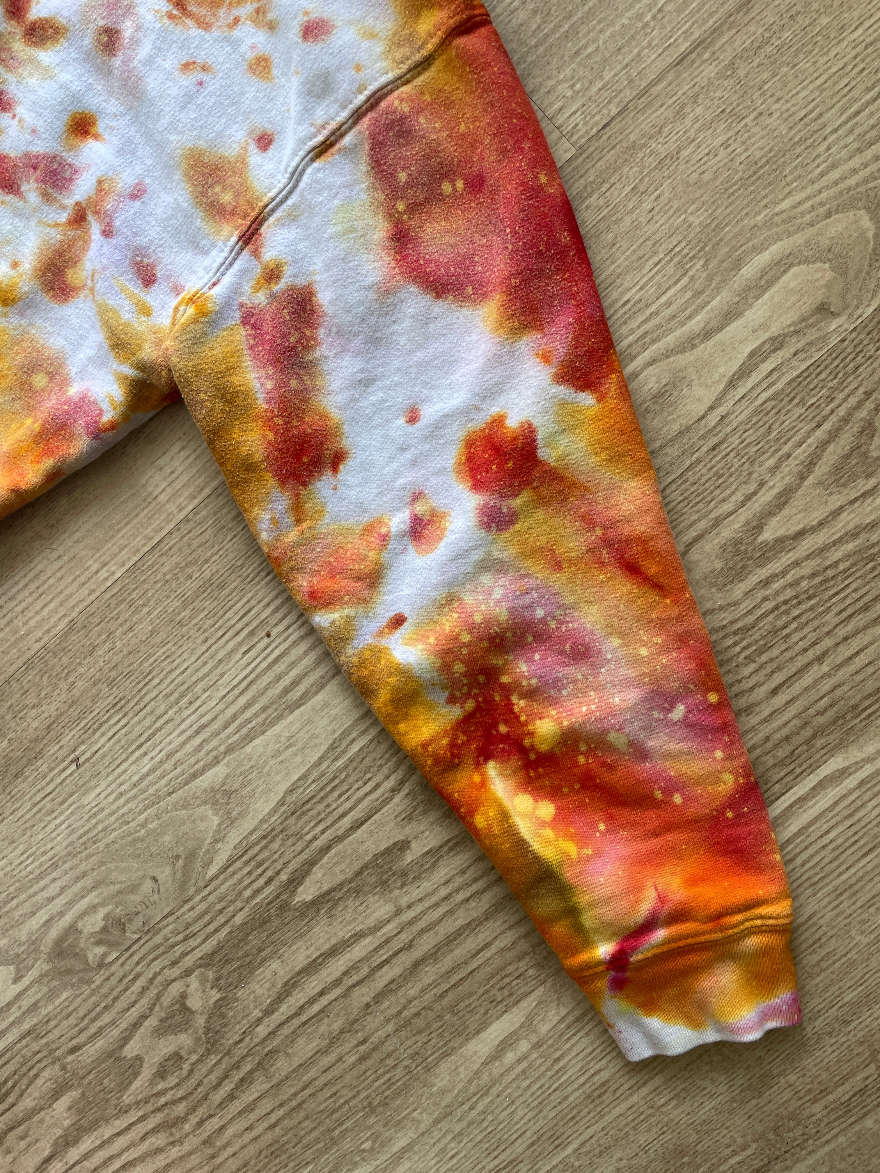 SMALL Women's Monarch Butterfly Galaxy Handmade Tie Dye Sweatshirt | One-Of-a-Kind Orange and White Long Sleeve Hoodie