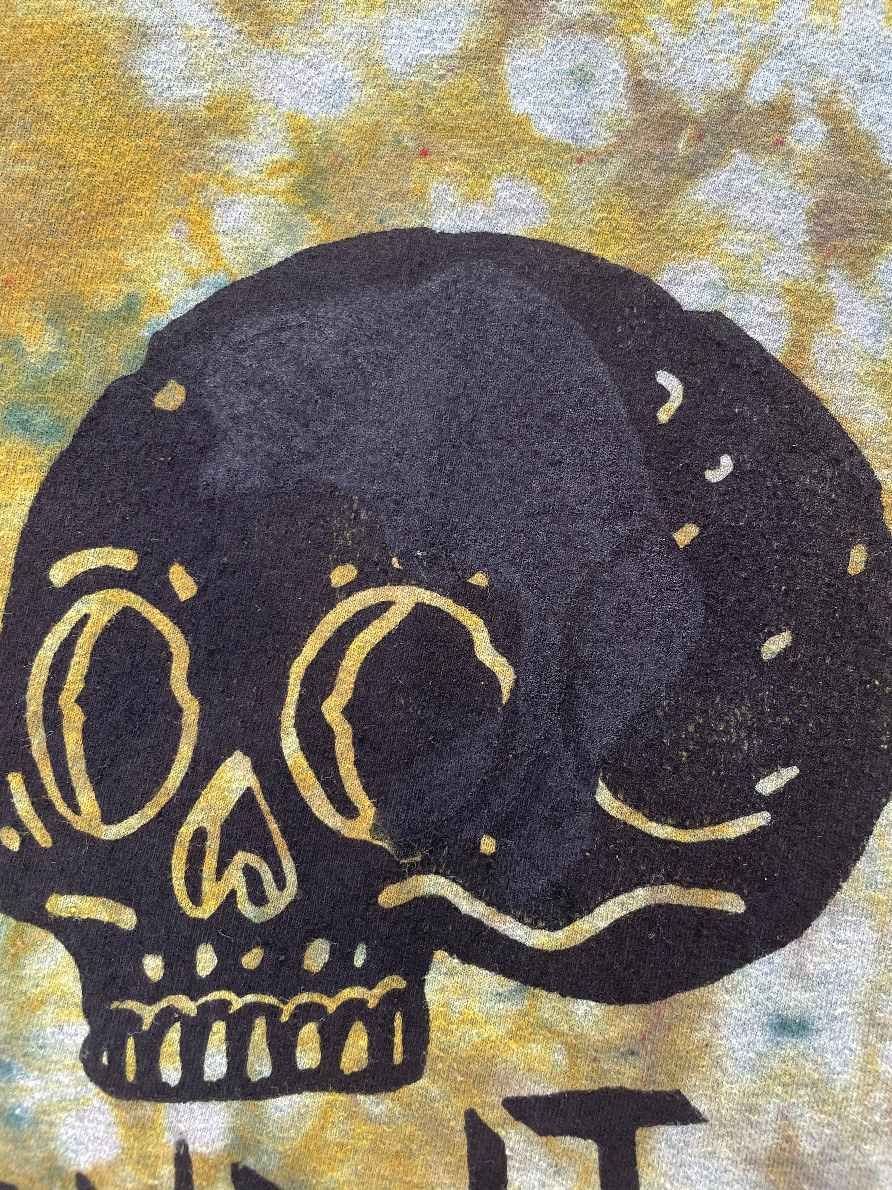 Misprinted Send It Skull Green and Gray Reverse Tie Dye Short Sleeve T-Shirt | Men's Size XL